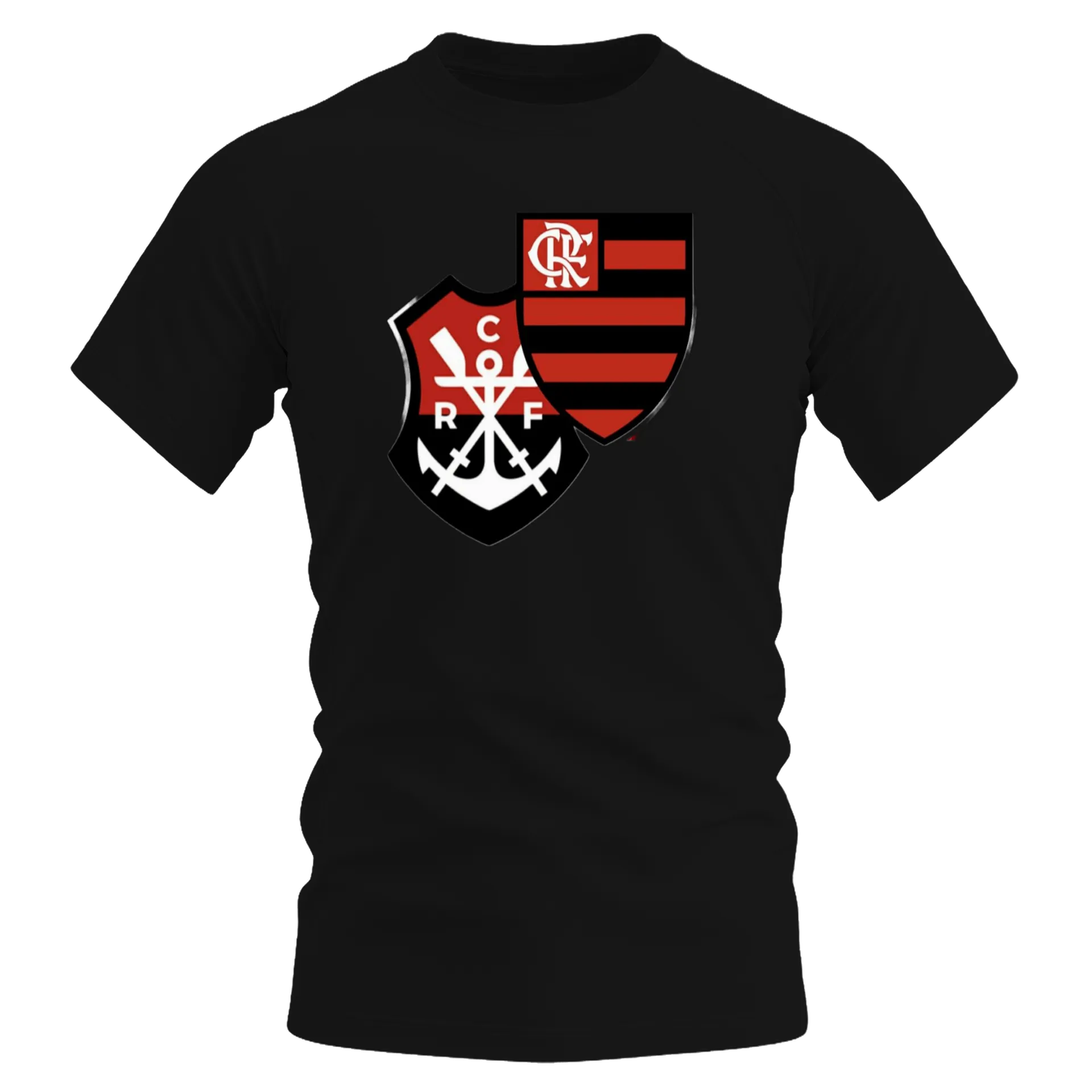 Camiseta Dry Fit Escudos Futebol Preto e Vermelho 100% de Burinnga