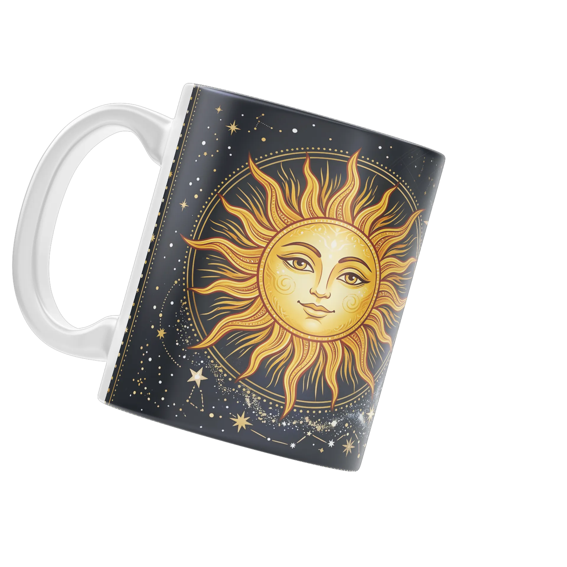 Caneca Porcelana Sol e Lua Estrelas Azul e Dourado 325ml - Imagem 3