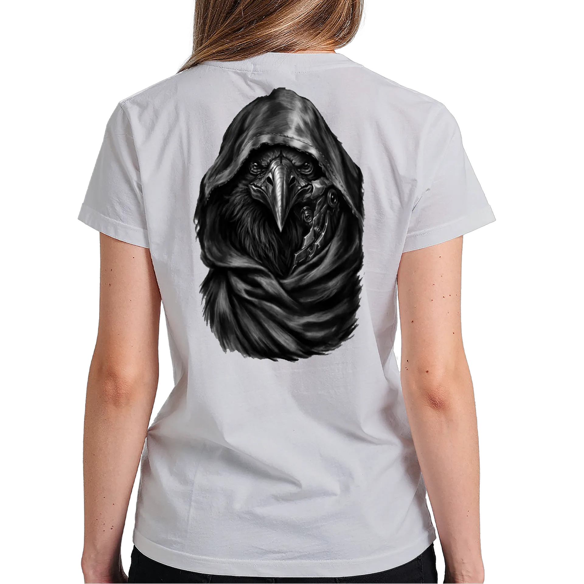 Camiseta Corvo com Capuz Ilustração Monocromática 100% - Imagem 5