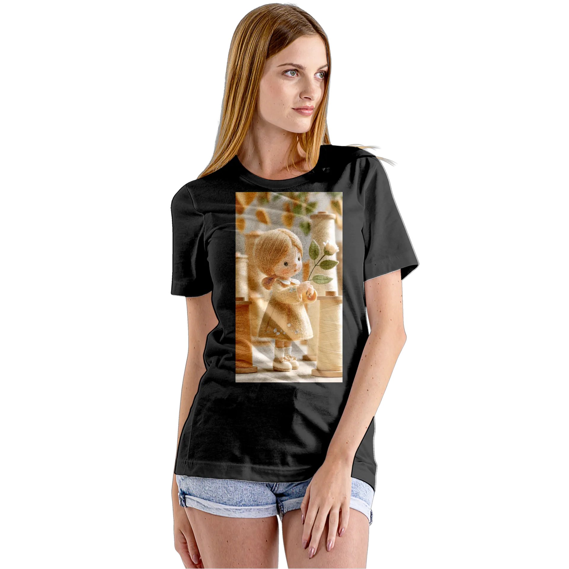 Camiseta Babylook Boneca com Rosa Estilo Cartoon 100% - Imagem 5