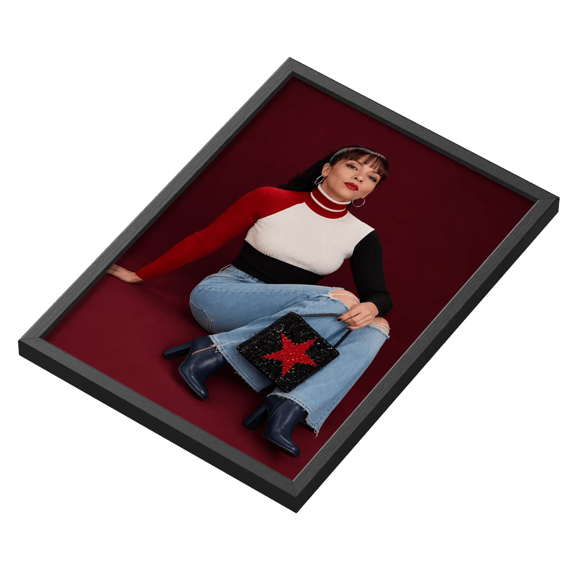 Quadro Retrô Mulher Estilosa Vermelho A3 Com Vidro MDF e - Imagem 3