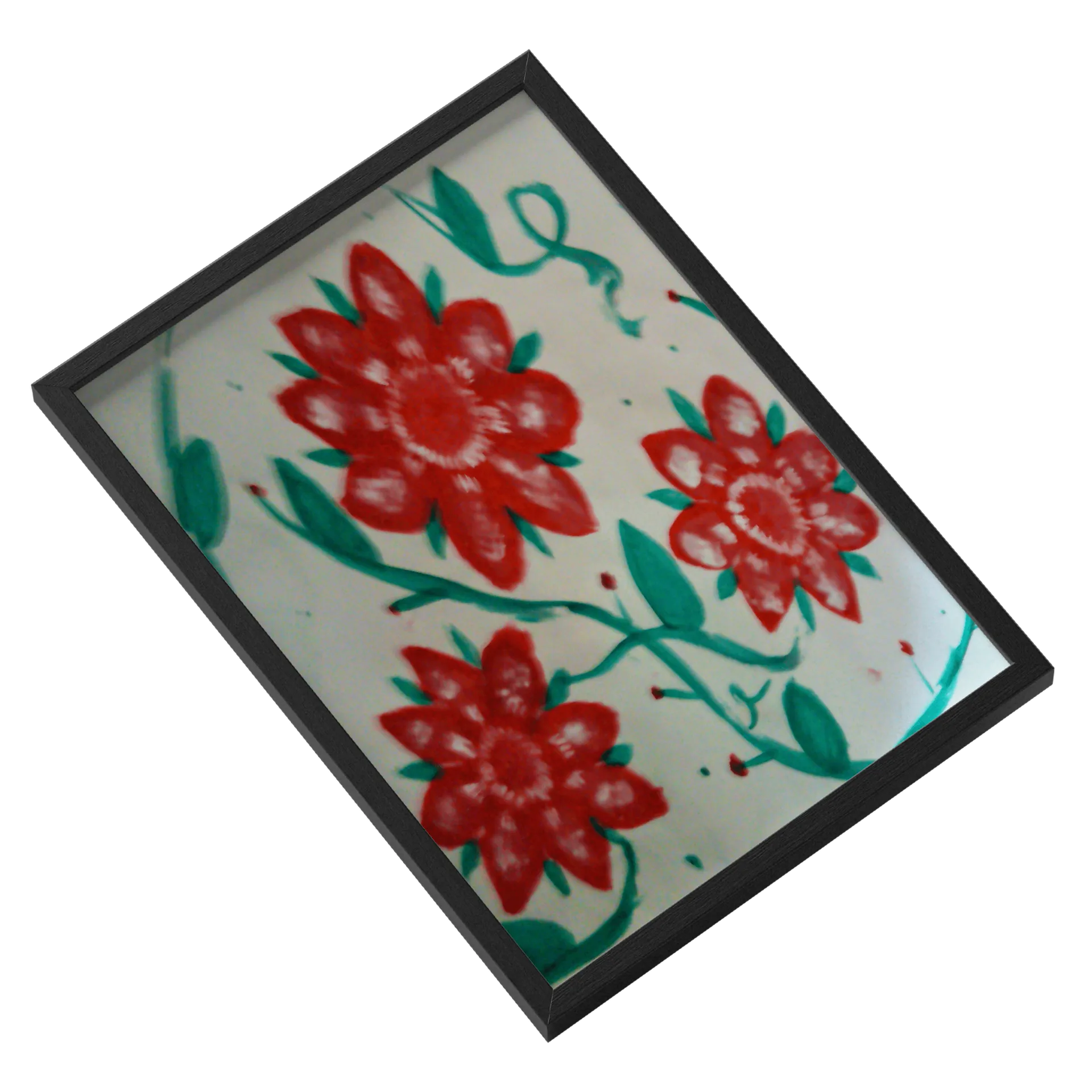 Quadro Flores Vermelhas e Folhagem Verde Floral A3 - Imagem 2