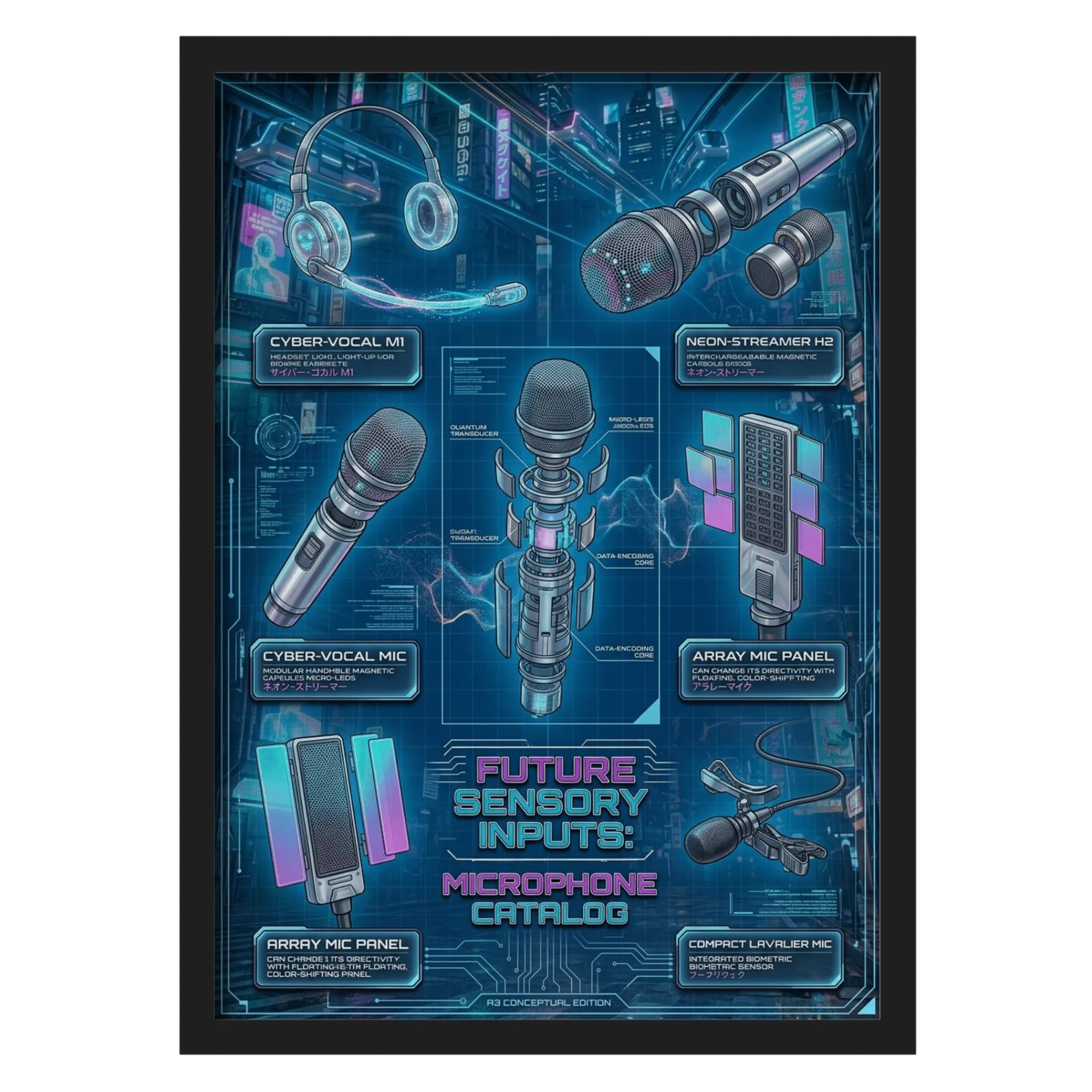 Quadro Catálogo Futurista de Microfones Cyberpunk A3 de MiyuriHatake — imagem 1 de 3