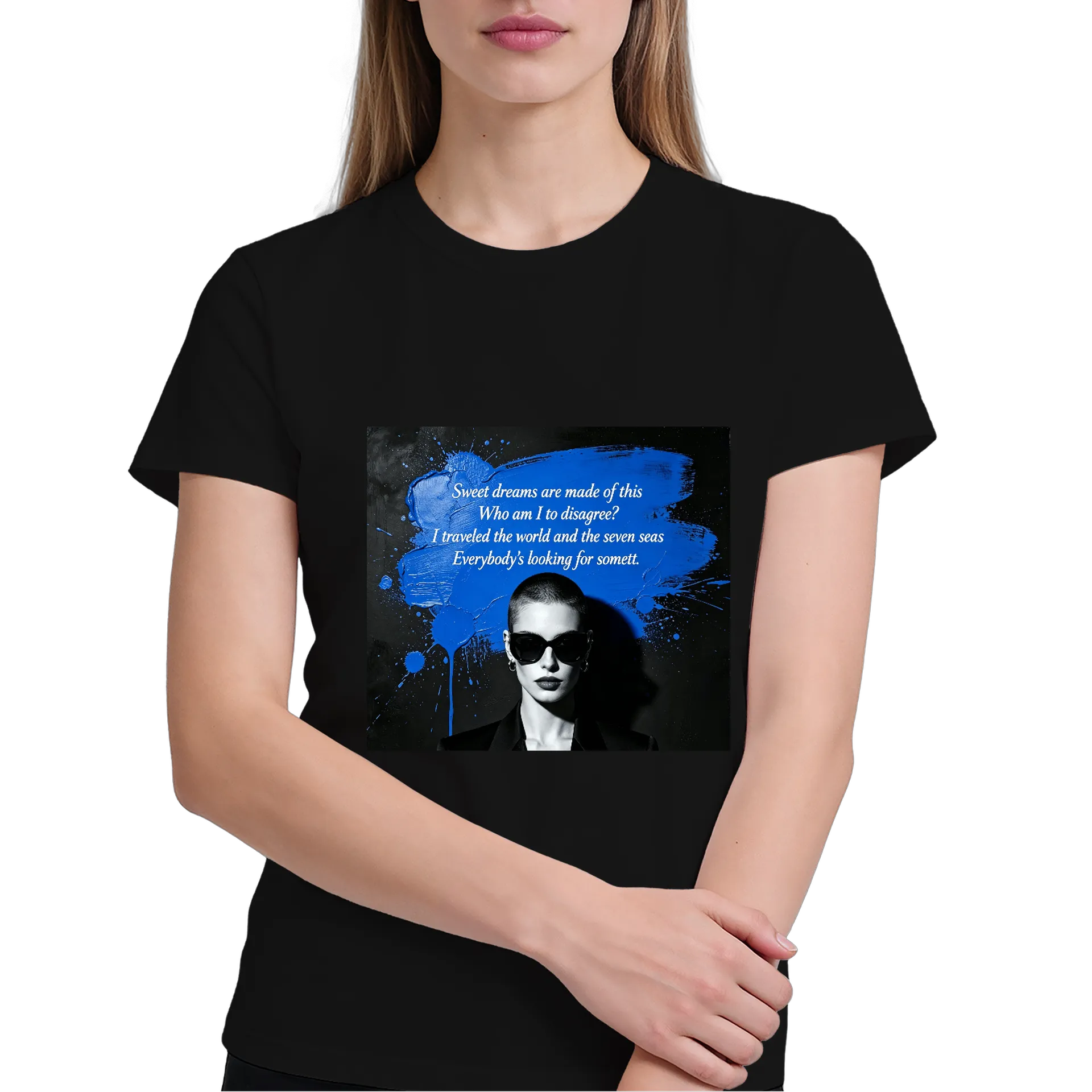 Camiseta Voila Poética Estampa Paleta Azul Preto 100% - Imagem 3