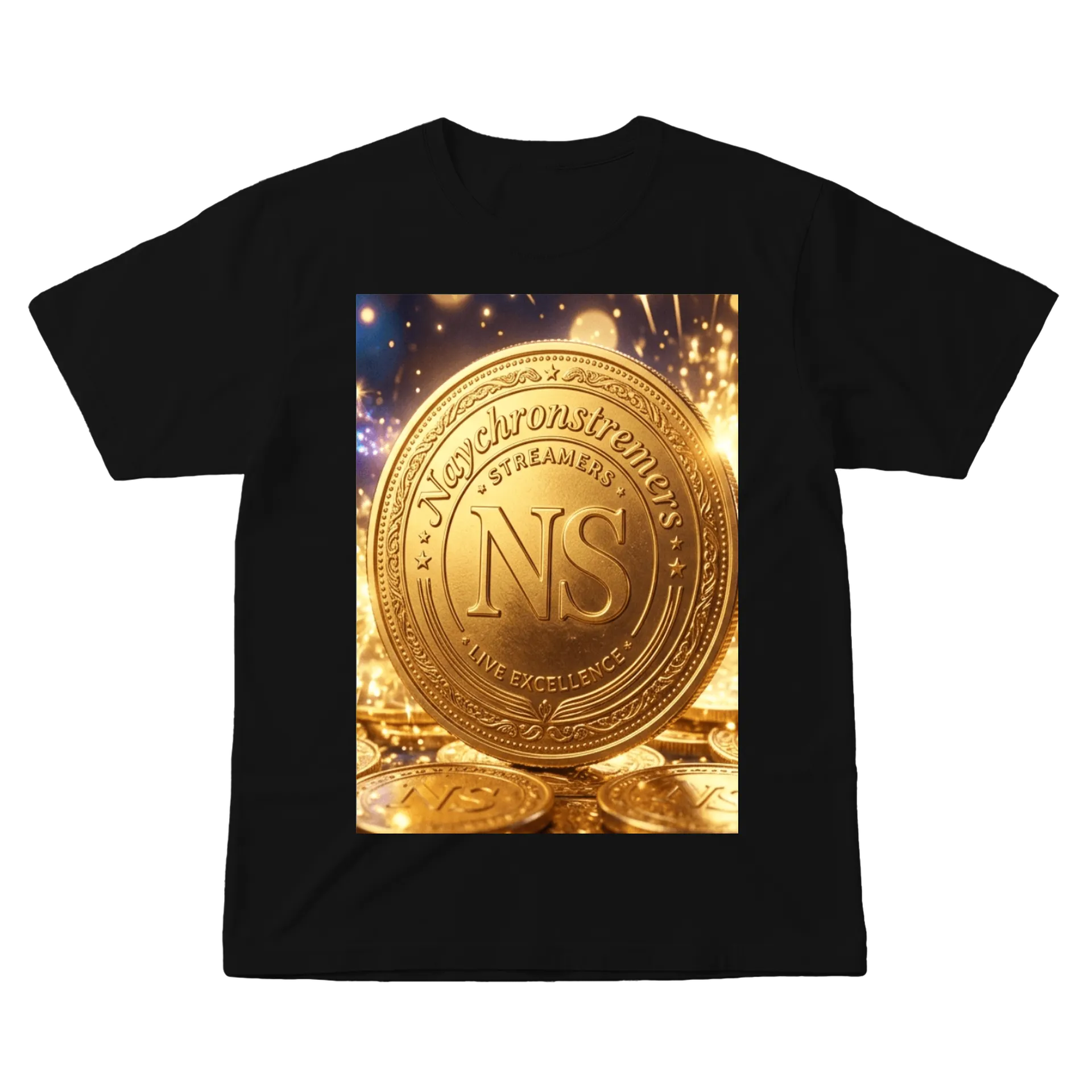 Camiseta Logotipo NS Moeda Dourada Streamers 100% Algodão - Imagem 1