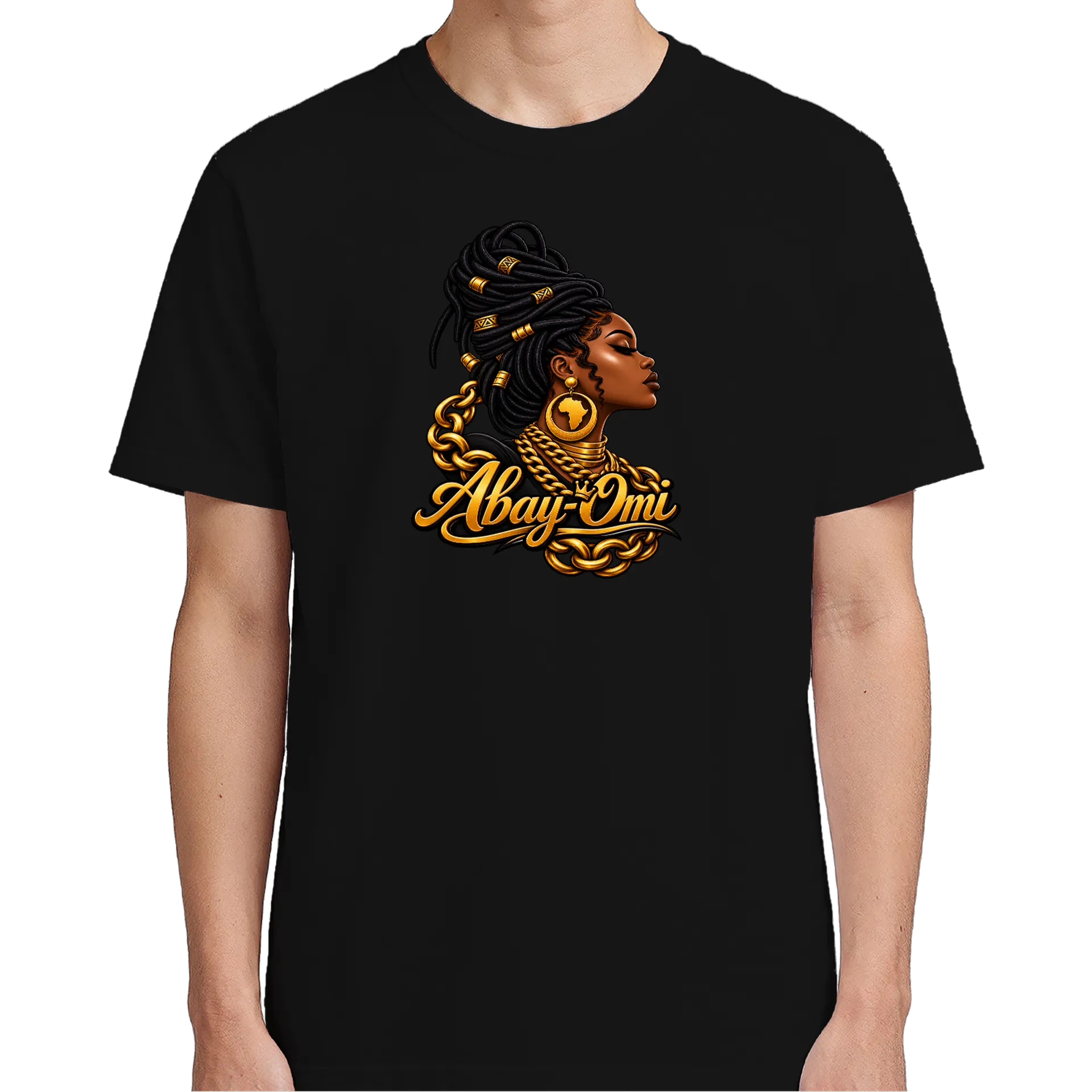 Camiseta Abayomi Mulher Afro Retrato Dourado 100% Algodão de Abay-Omi — imagem 4 de 6