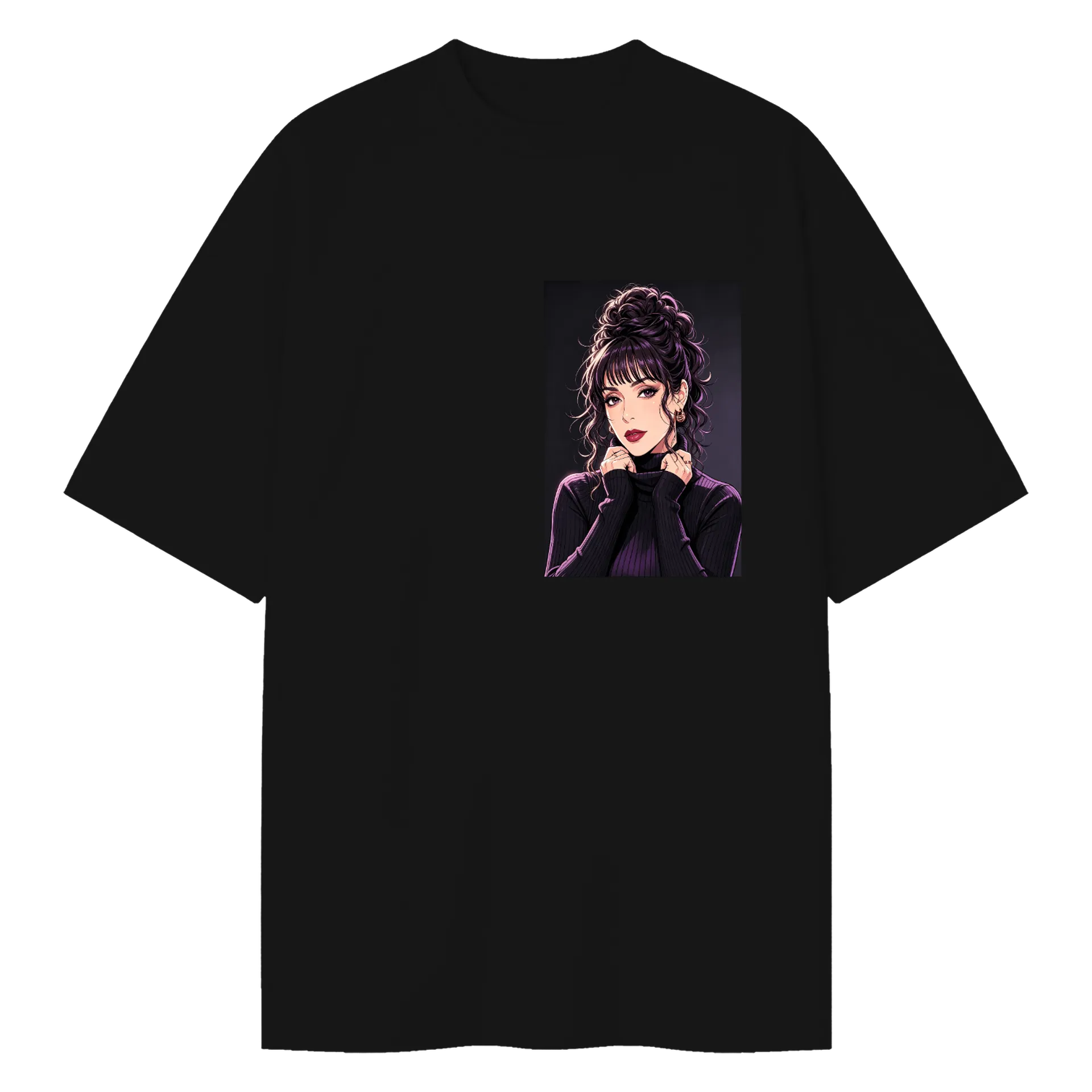 Camiseta Oversized Ilustration Roxo Lilás Preto 100% Algodão - Imagem 1