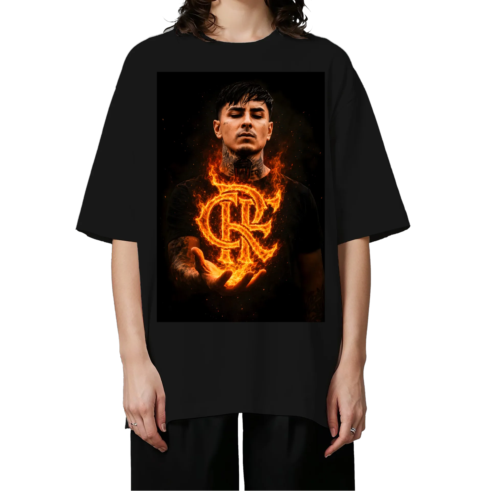Camiseta Oversized Estampa Personalizada Preta de AD10 FLATUBE  — imagem 3 de 6