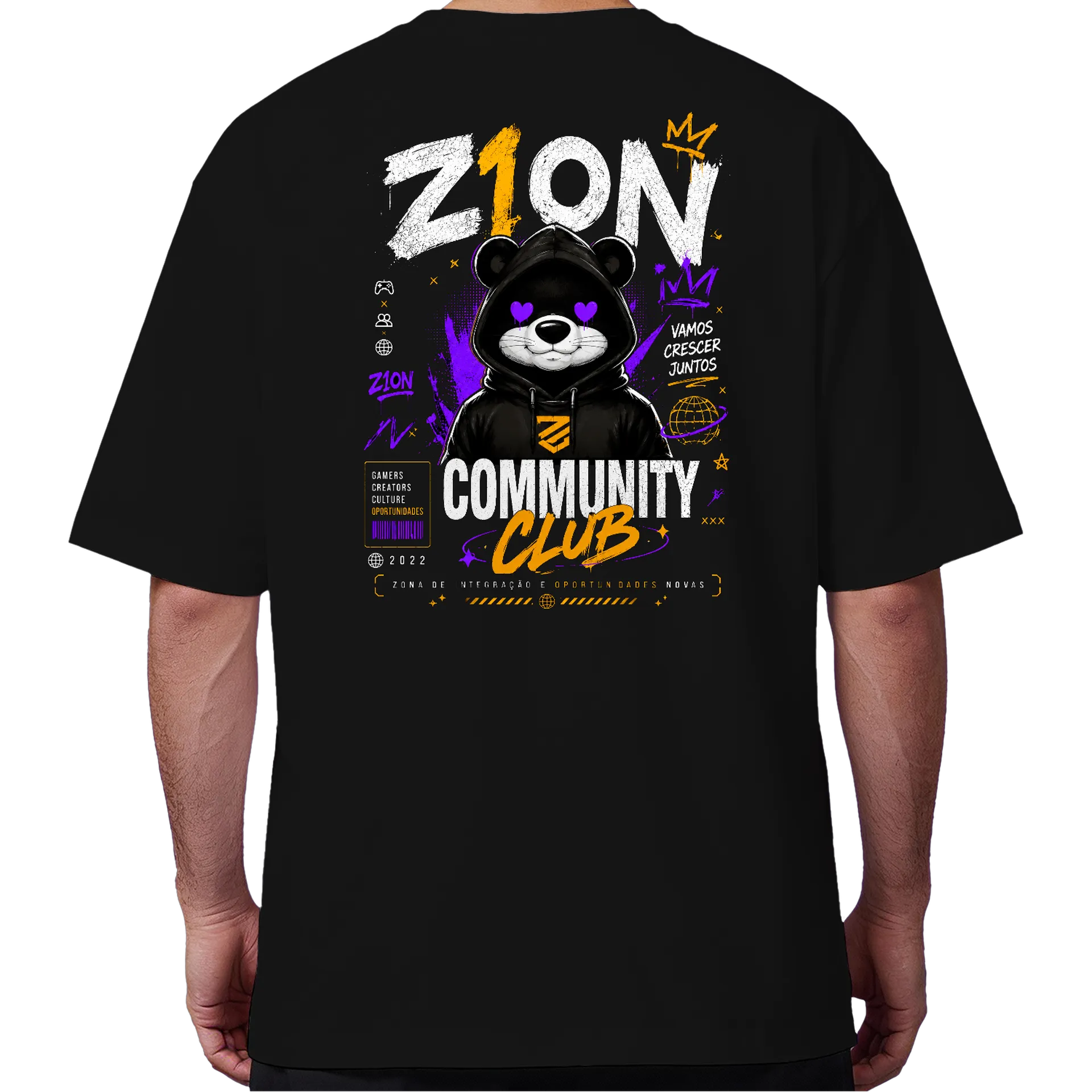 Camiseta Oversized Urso com Capuz Preto 100% Algodão - Imagem 6