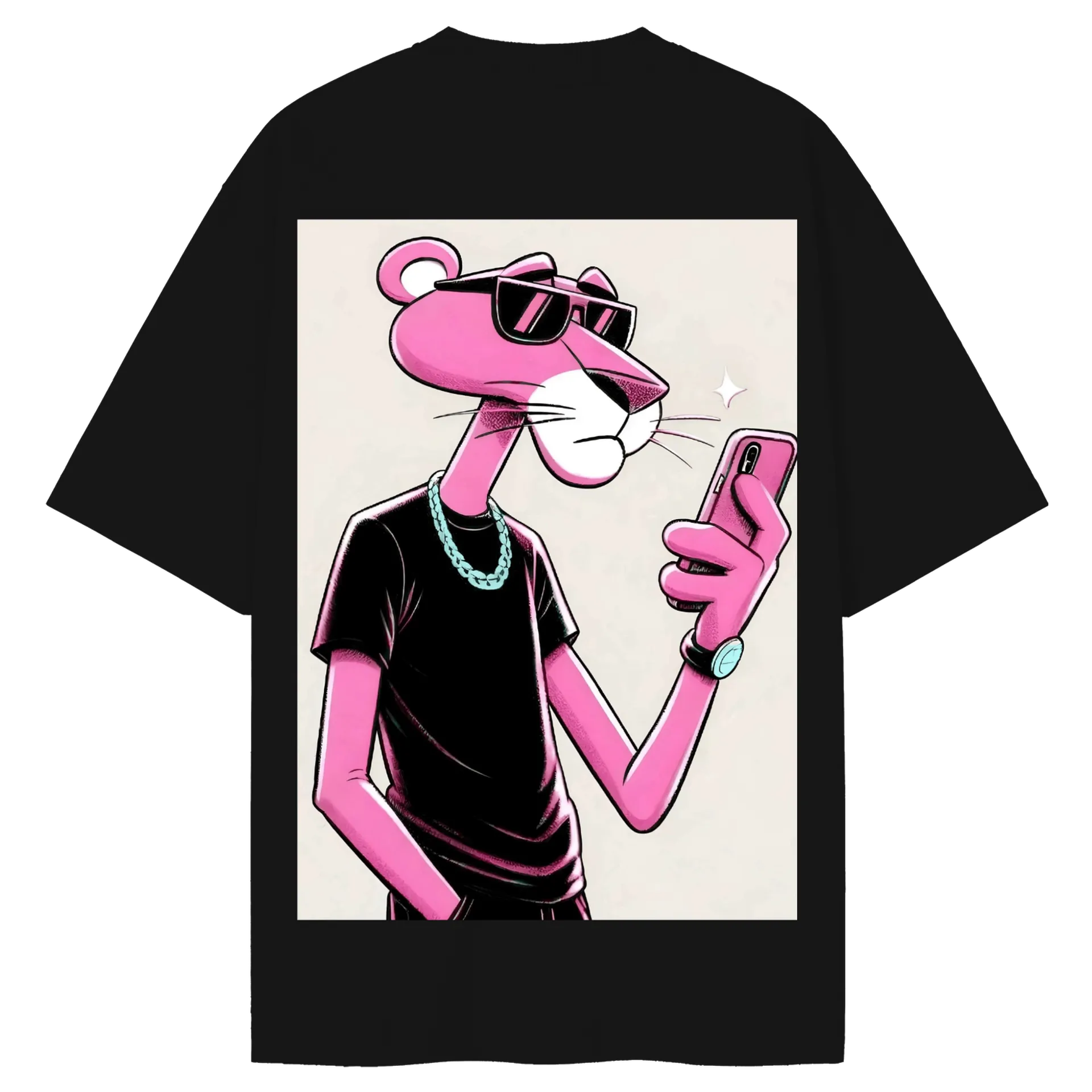 Camiseta Oversized Pantera Rosa Estampa Cartoon 100% Algodão - Imagem 2