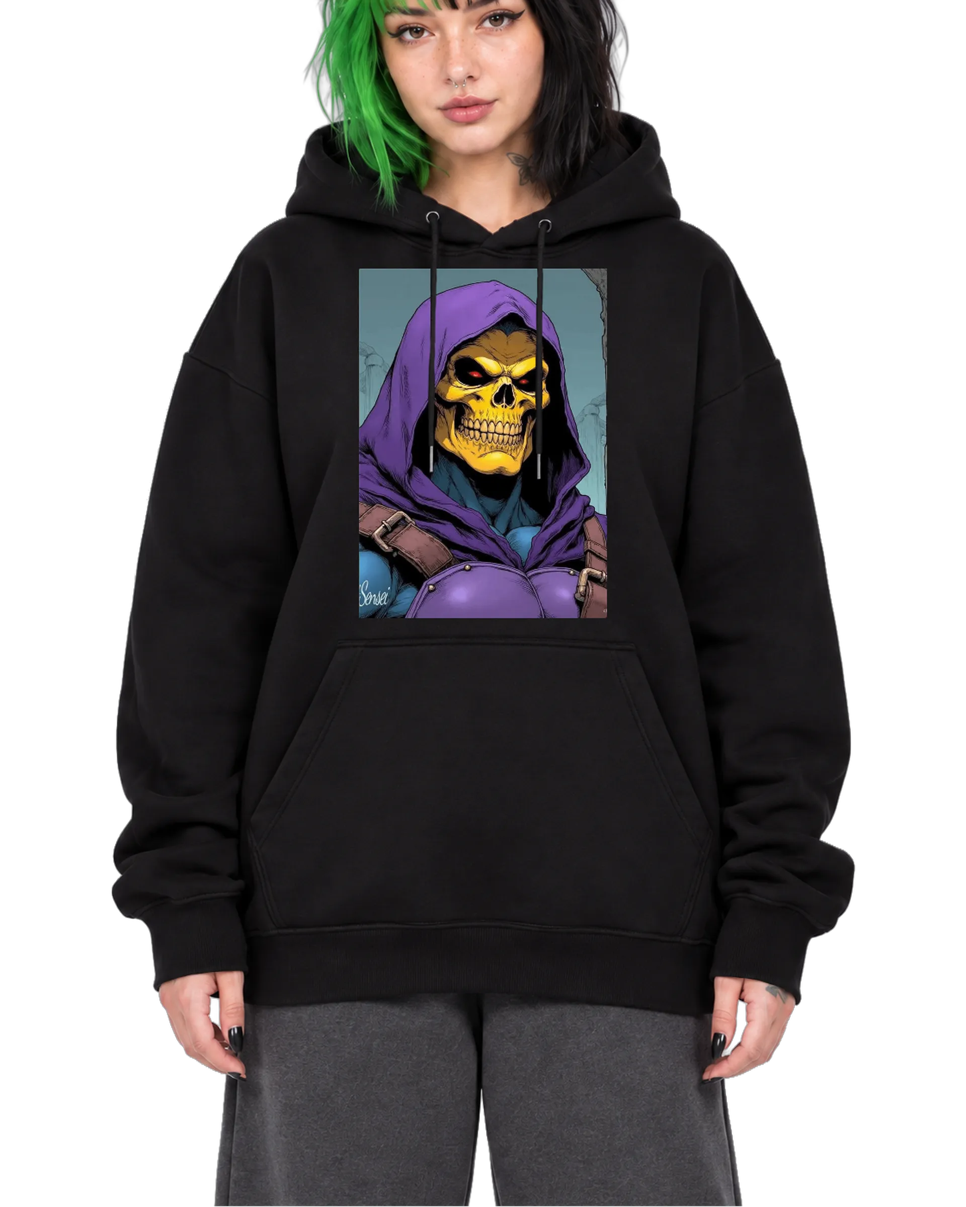 Blusa Moletom Canguru Caveira de Capuz Estilo Quadrinhos - Imagem 1