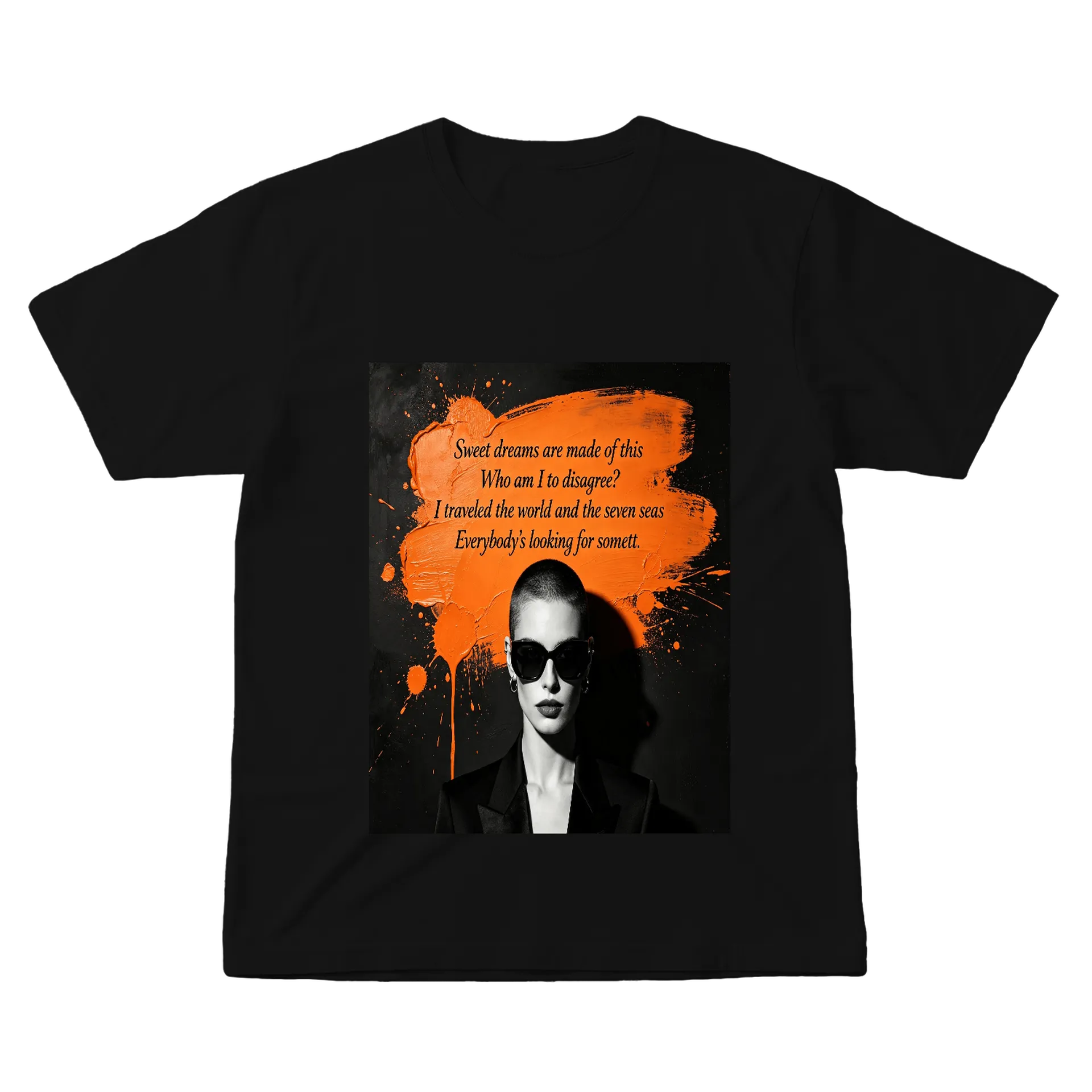 Camiseta Abstrata Retrô com Laranja e Preto 100% Algodão - Imagem 1