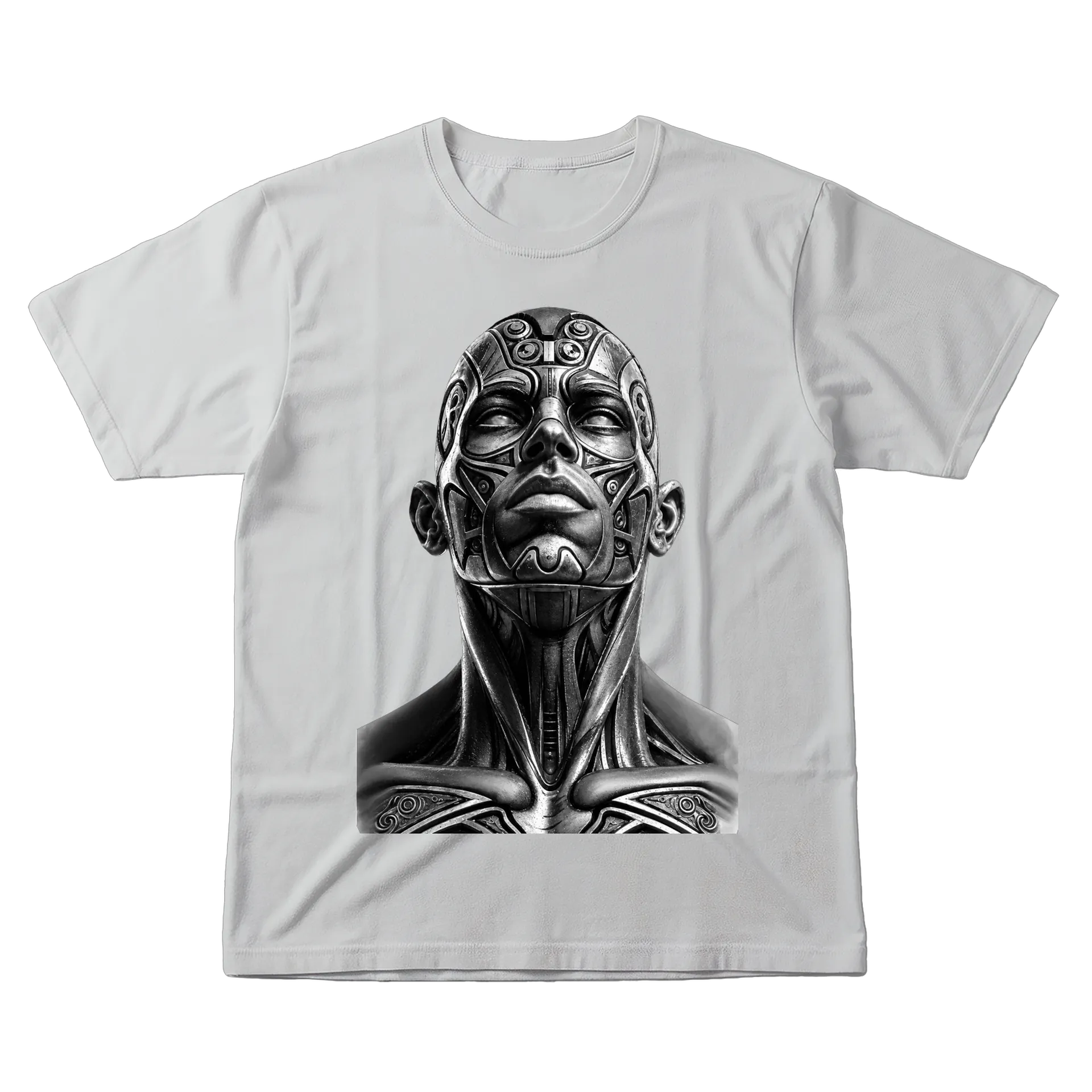 Camiseta Rosto Robótico Monocromático 100% Algodão de WG ARTE É O QUE ME MANTÉM VIVO  — imagem 1 de 6