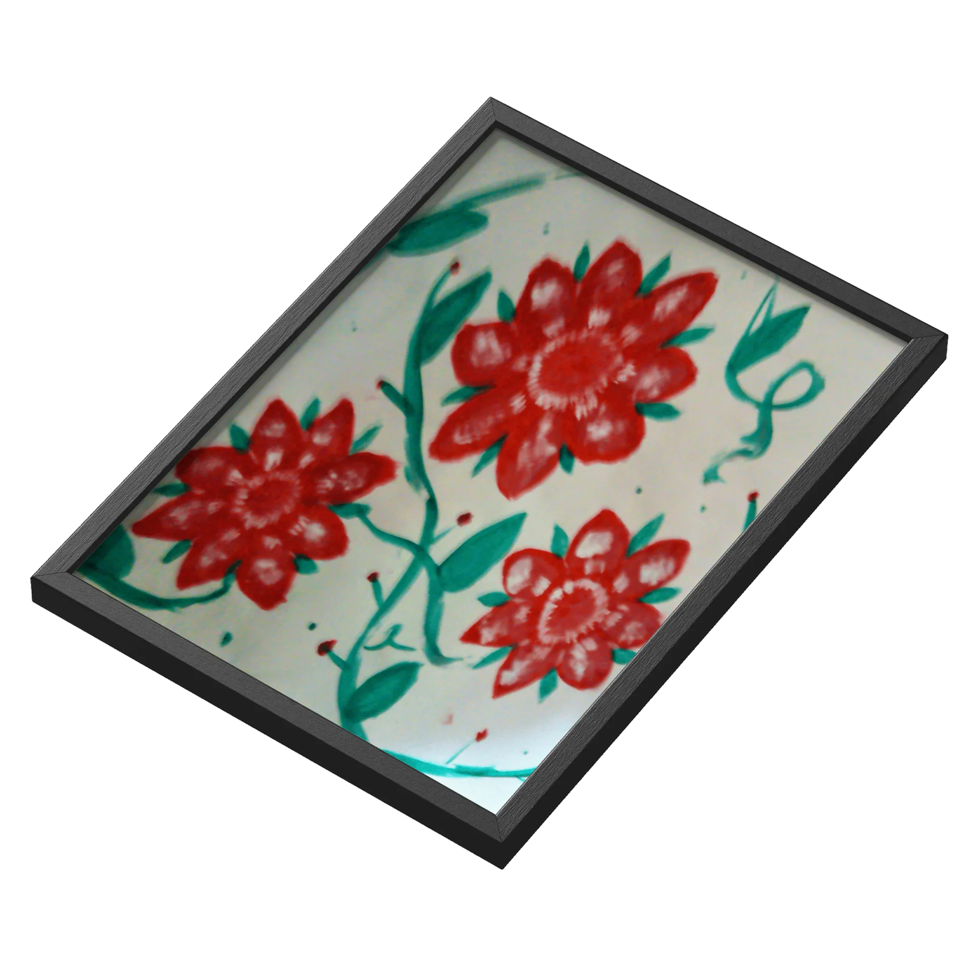 Quadro Flores Vermelhas e Folhagem Verde Floral A3 - Imagem 3