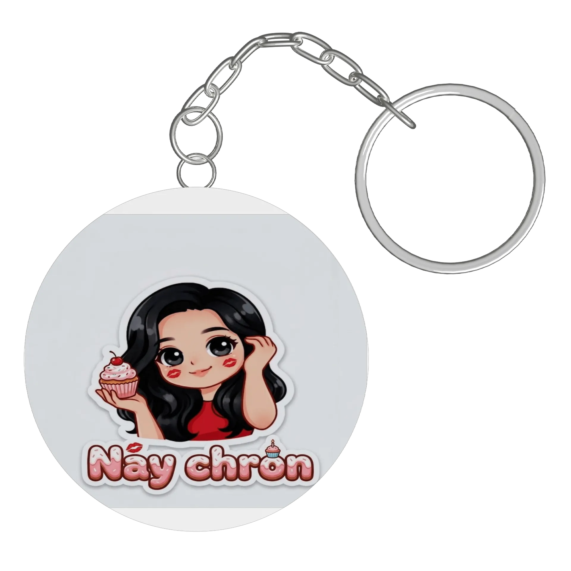 Chaveiro MDF Menina Cartoon com Cupcake e Nome Nay Chron - Imagem 2