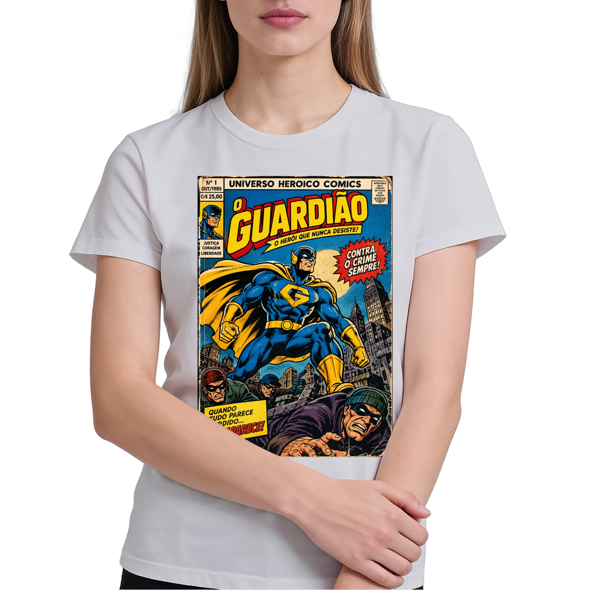 Camiseta Guardião Herói em Estilo Quadrinhos Vintage 100% - Imagem 3