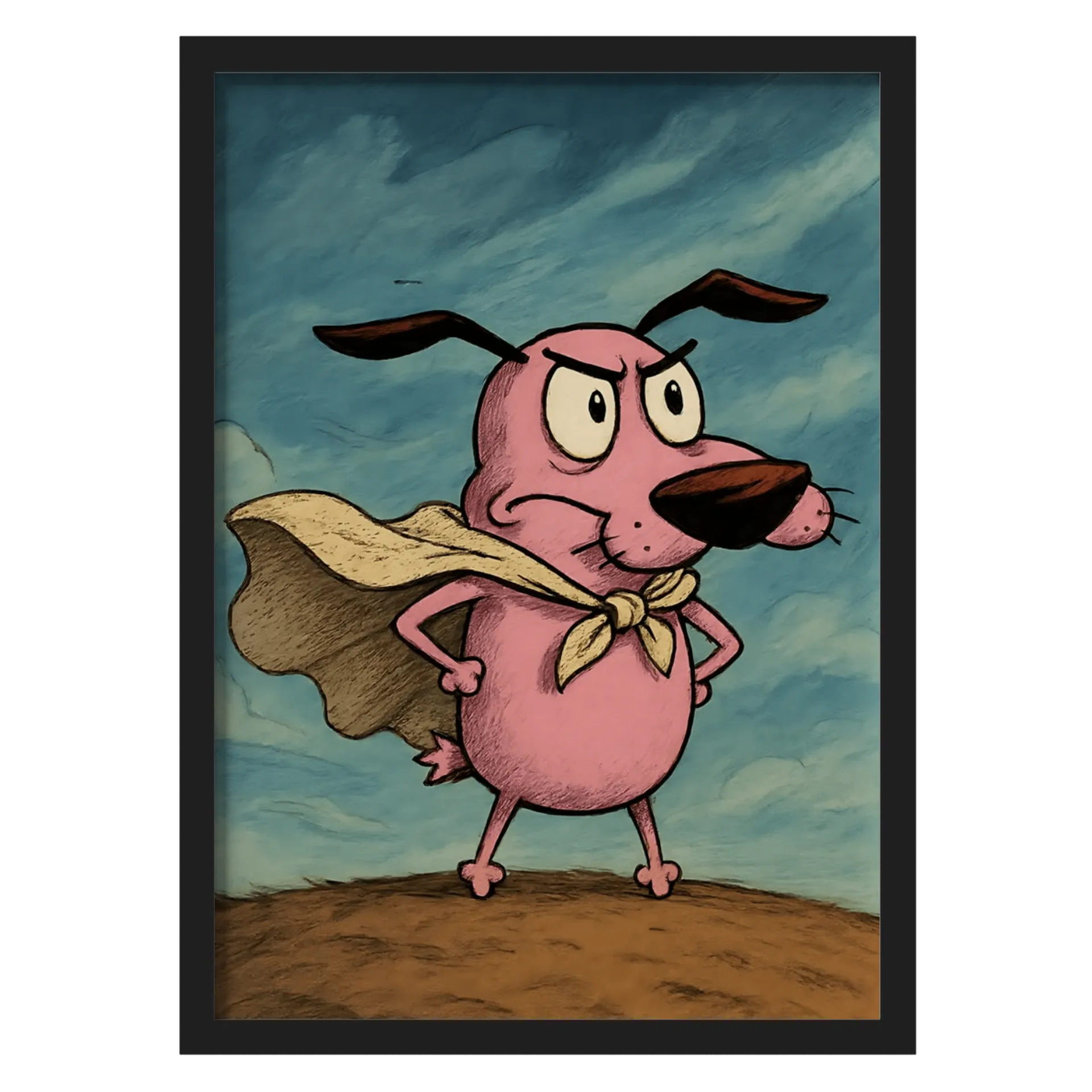 Quadro Cão Cartoon Super-Herói Rosa A3 com Vidro - Imagem 1