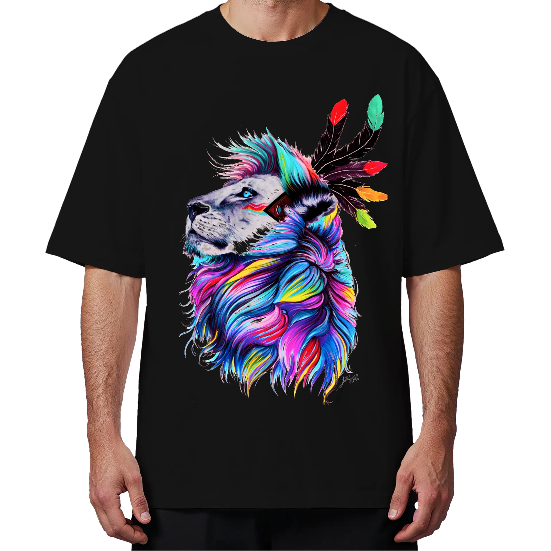 Camiseta Oversized Leão de Juba Colorida - Imagem 4