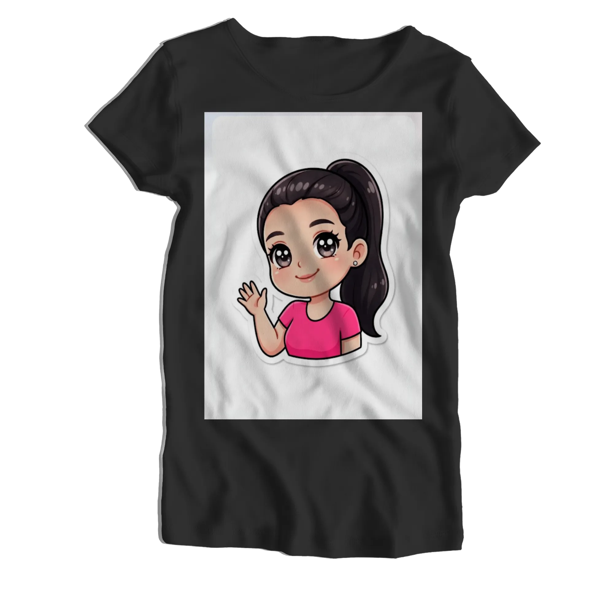 Camiseta Babylook Garota Cartoon Cabelo Escuro 100% Algodão - Imagem 1