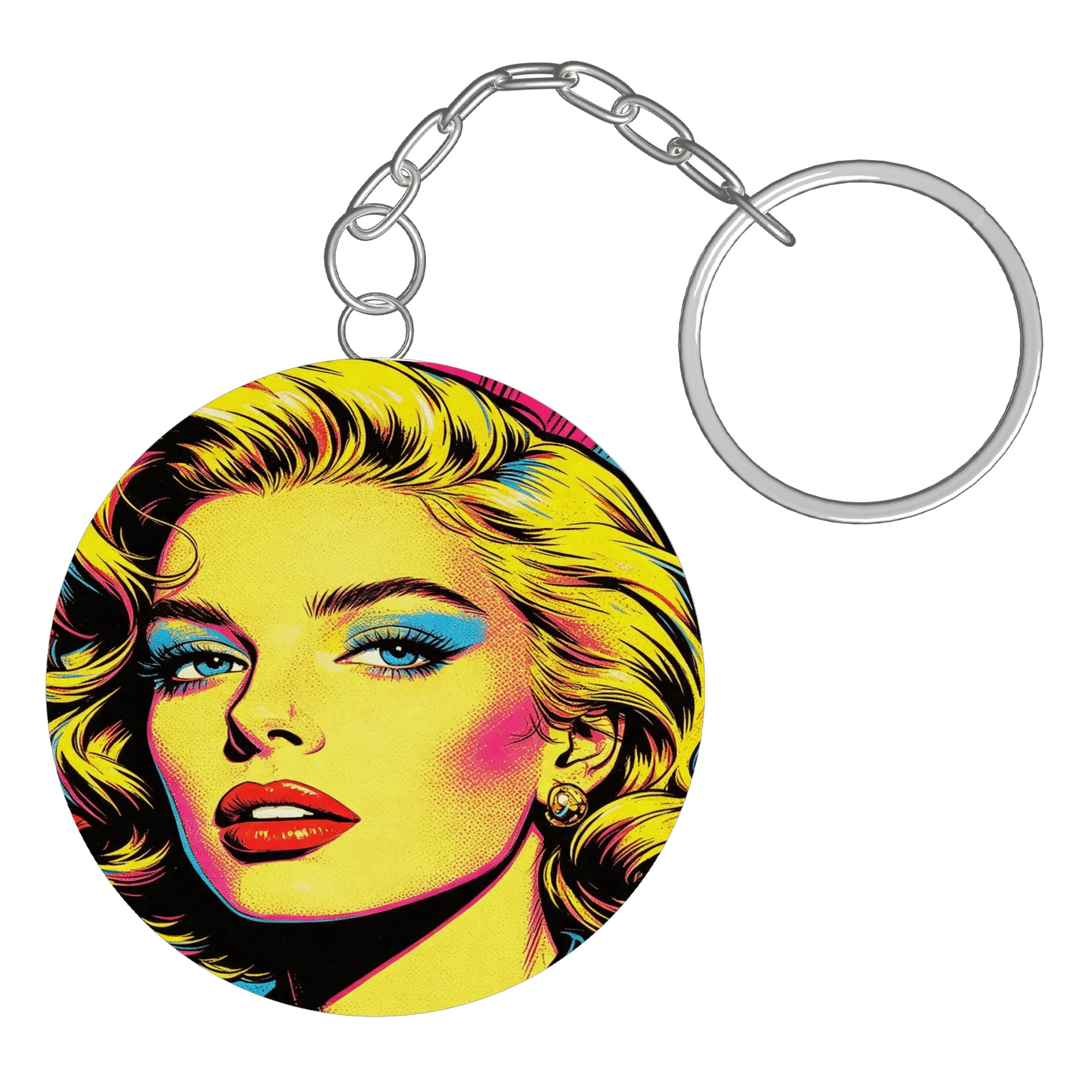 Chaveiro MDF Pop Art Retrô Mulher Amarela 5x5cm - Imagem 3