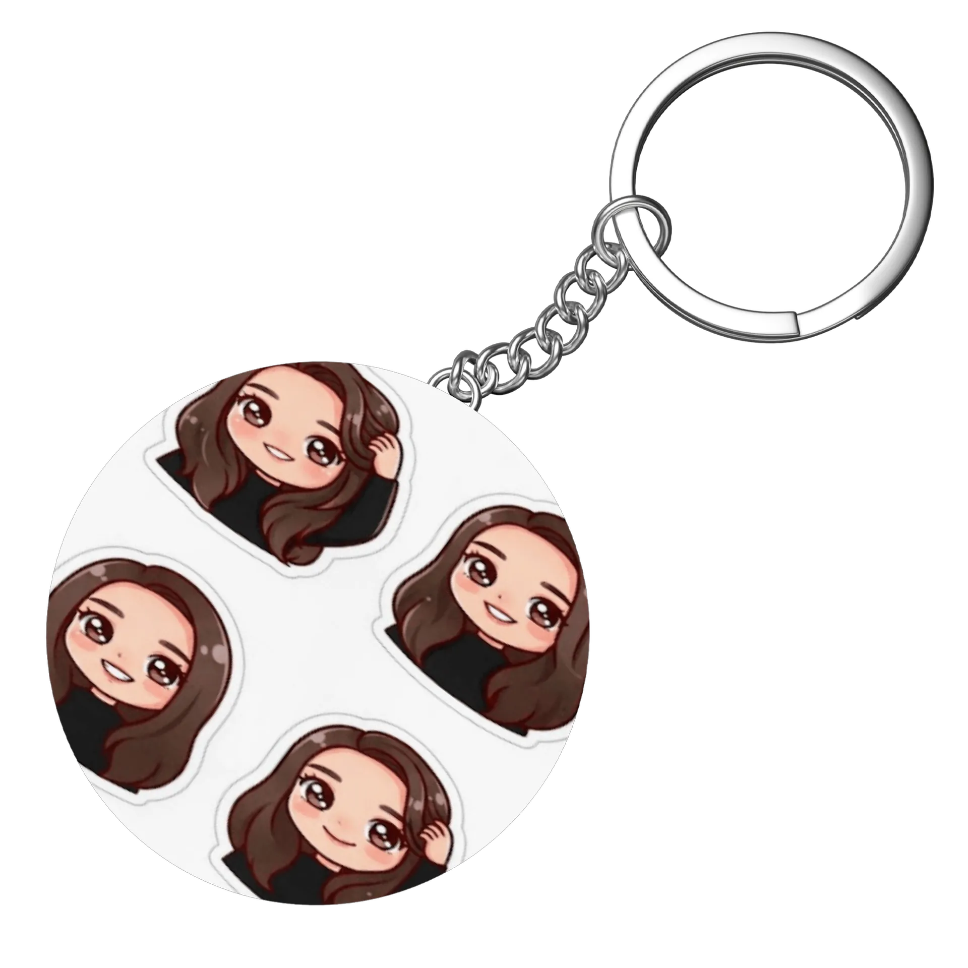 Chaveiro MDF Personagem Feminino Cartoon Cabelo Castanho - Imagem 3