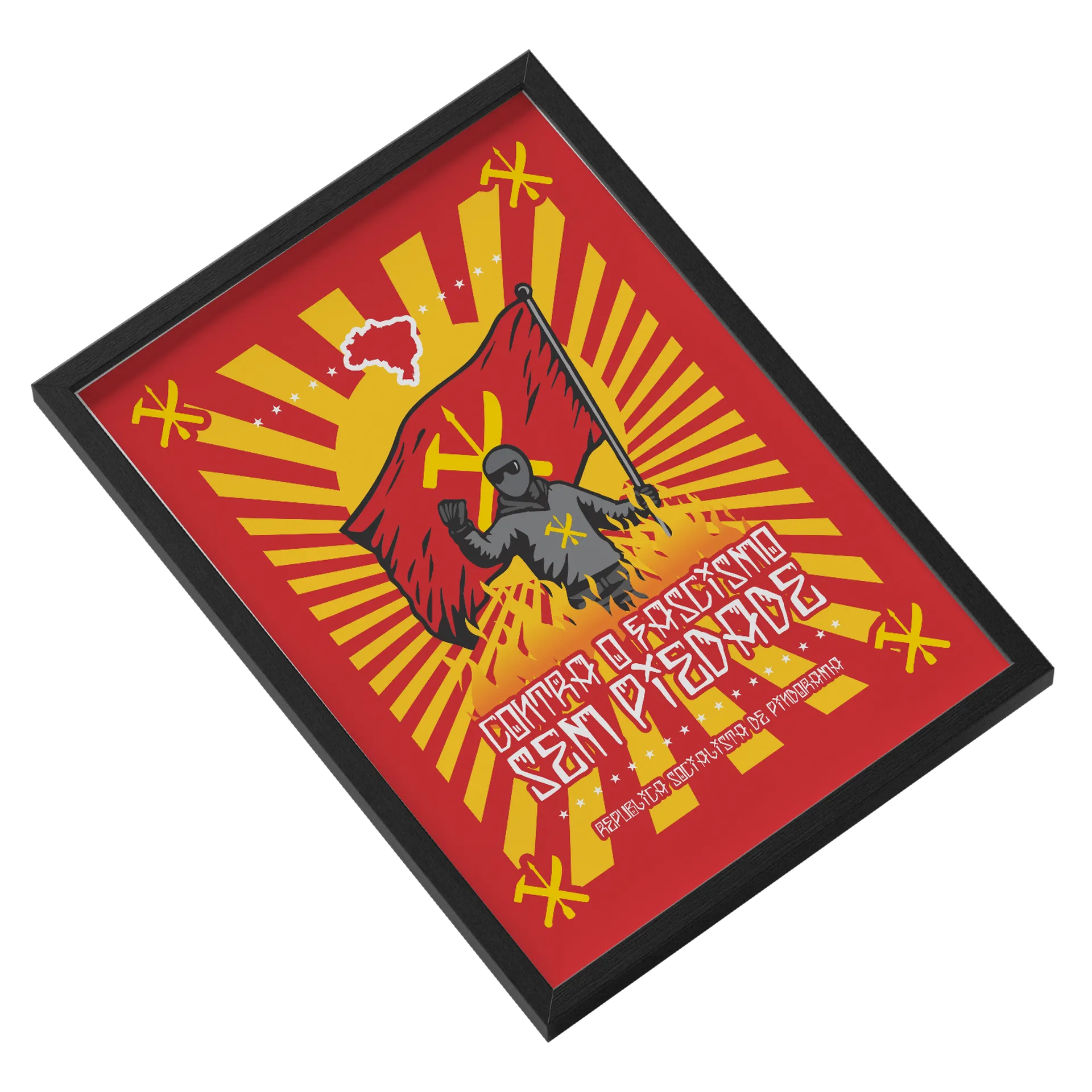 Quadro Contra o Fascismo Sem Piedade A3 MDF e Vidro - Imagem 2
