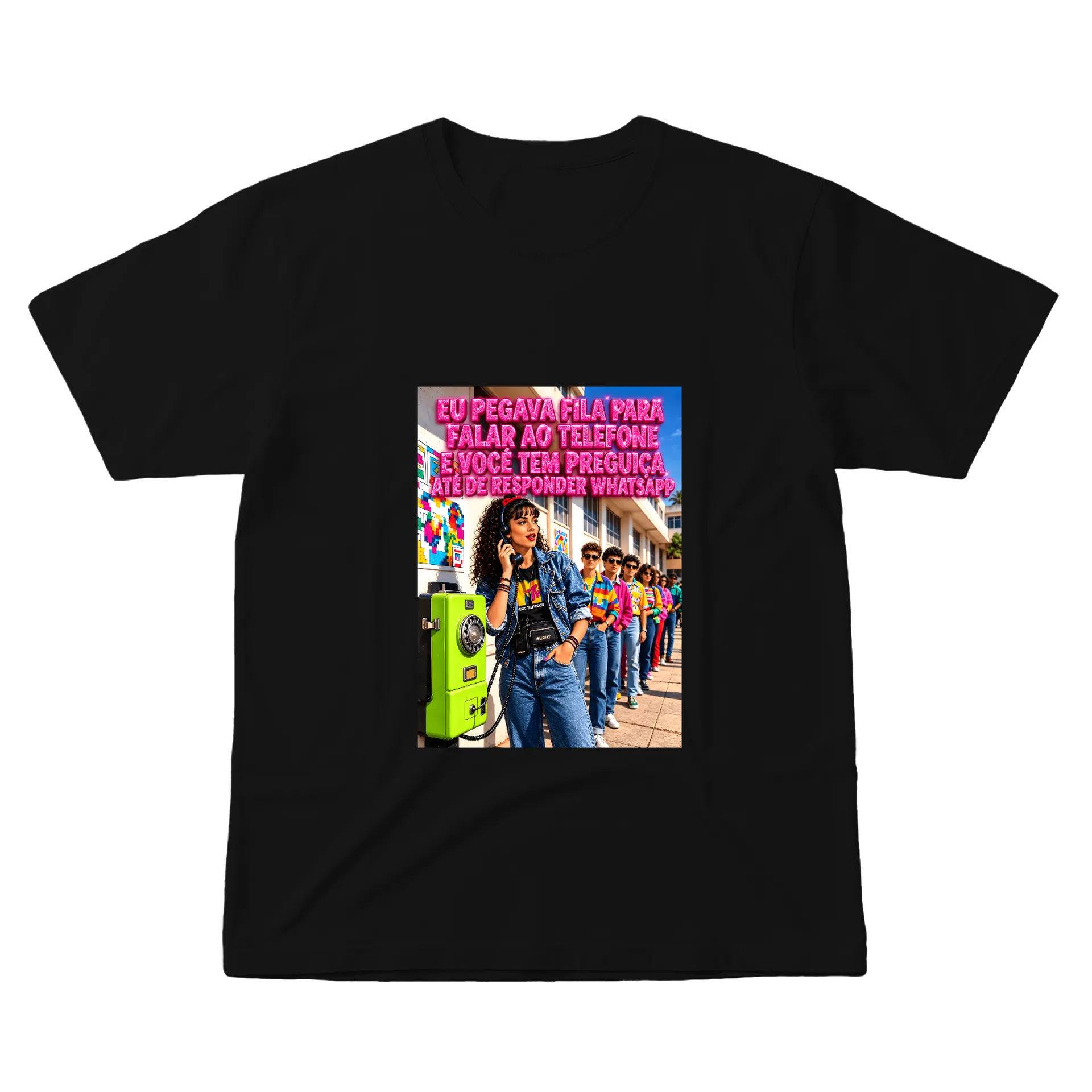 Camiseta Estampa Função Telefone Neon 100% Algodão - Imagem 1