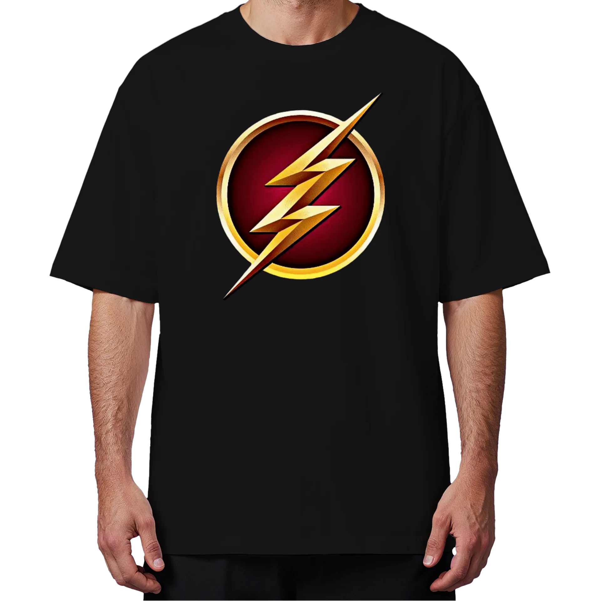 Camiseta Oversized Logotipo Flash Vermelho e Dourado 100% - Imagem 4