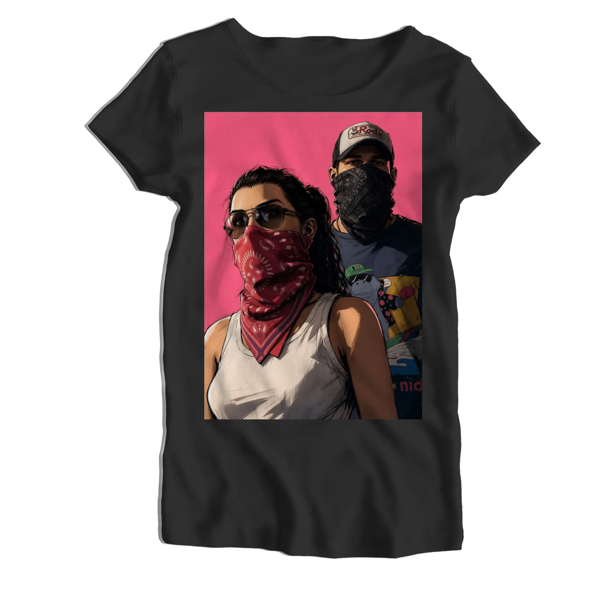 Camiseta Babylook Dupla com Bandanas em Estilo Ilustrado - Imagem 1