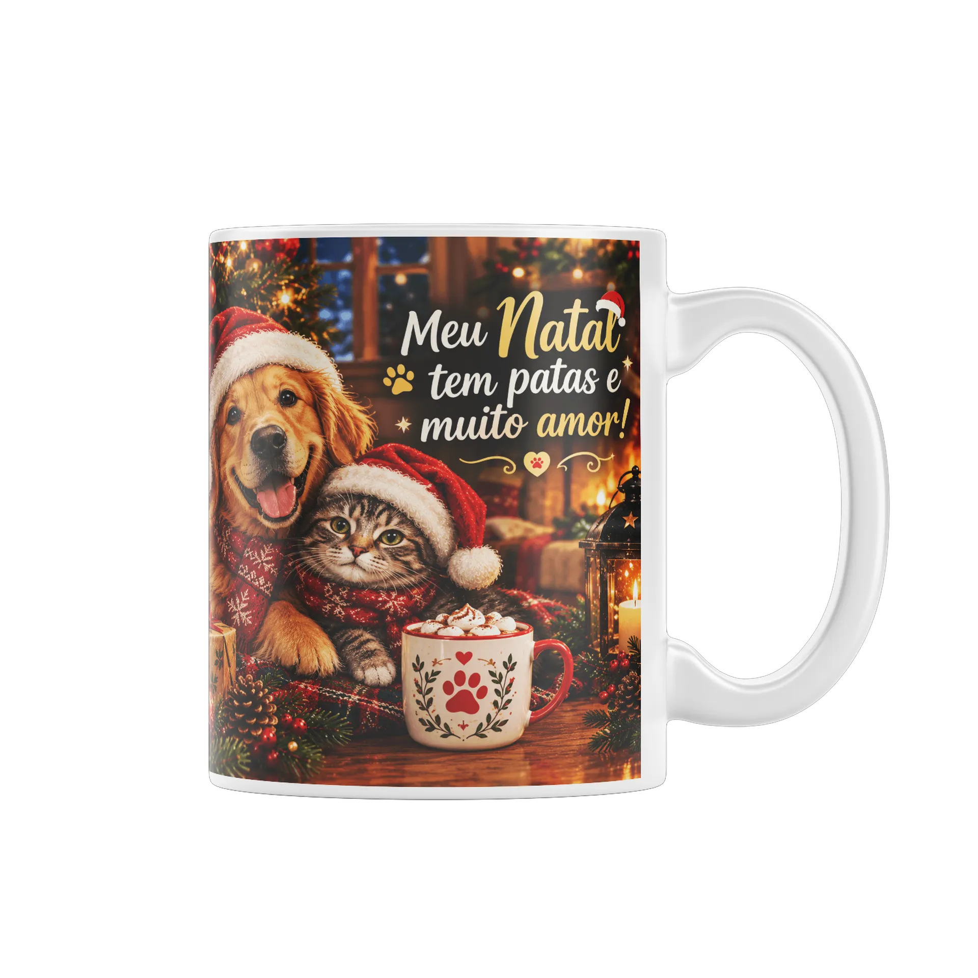 Caneca Cão e Gato de Natal com Frase 325ml - Imagem 1