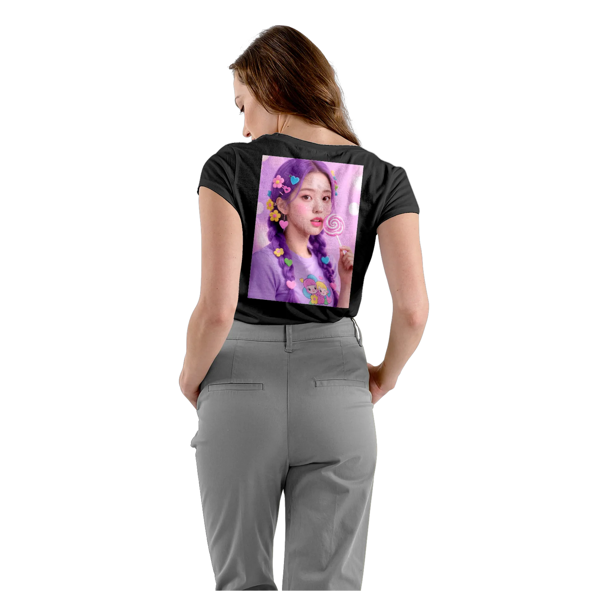 Camiseta Babylook Ilustração Fofa de Meninas e Pirulito - Imagem 4