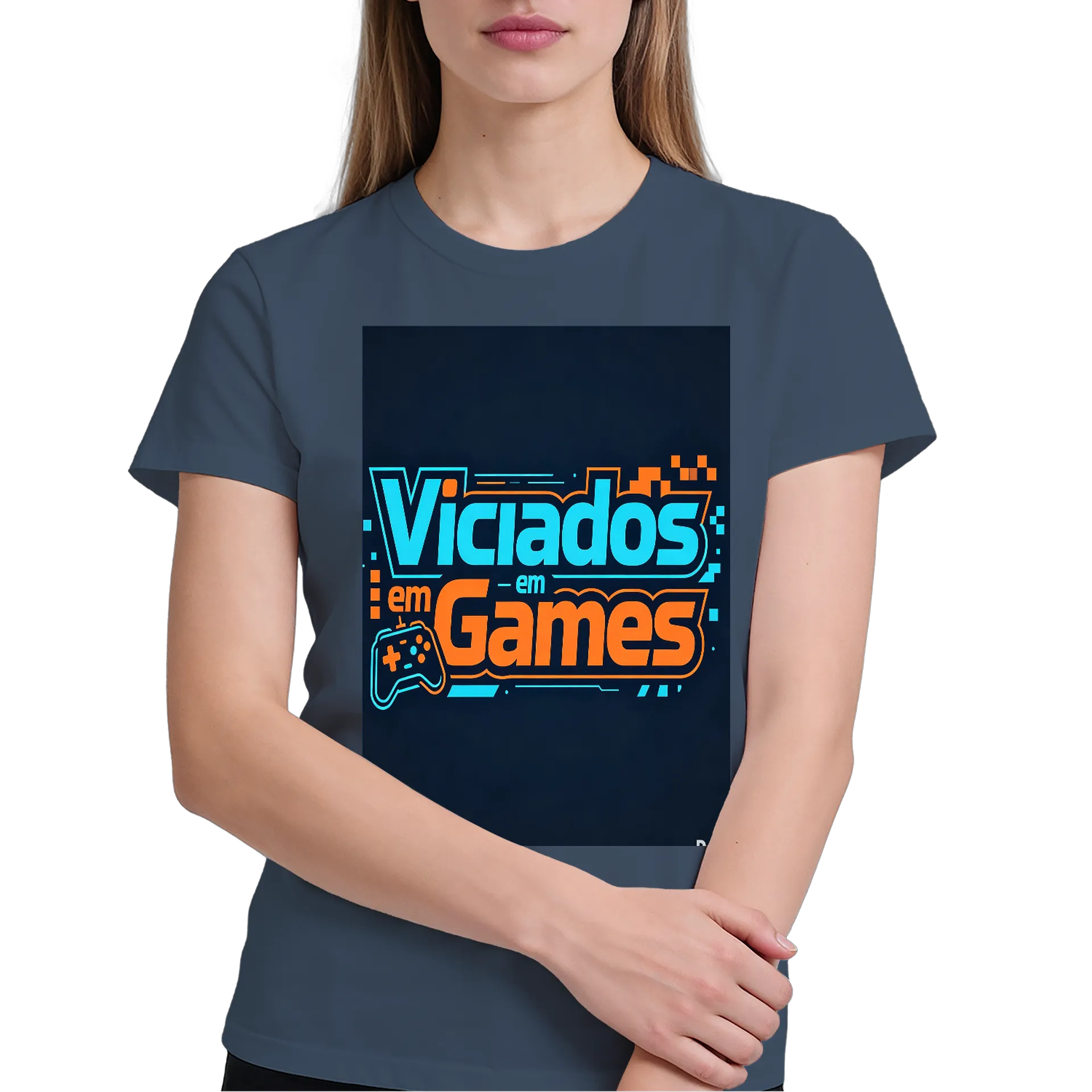 Camiseta Viciados em Games 100% Algodão Azul Marinho - Imagem 4