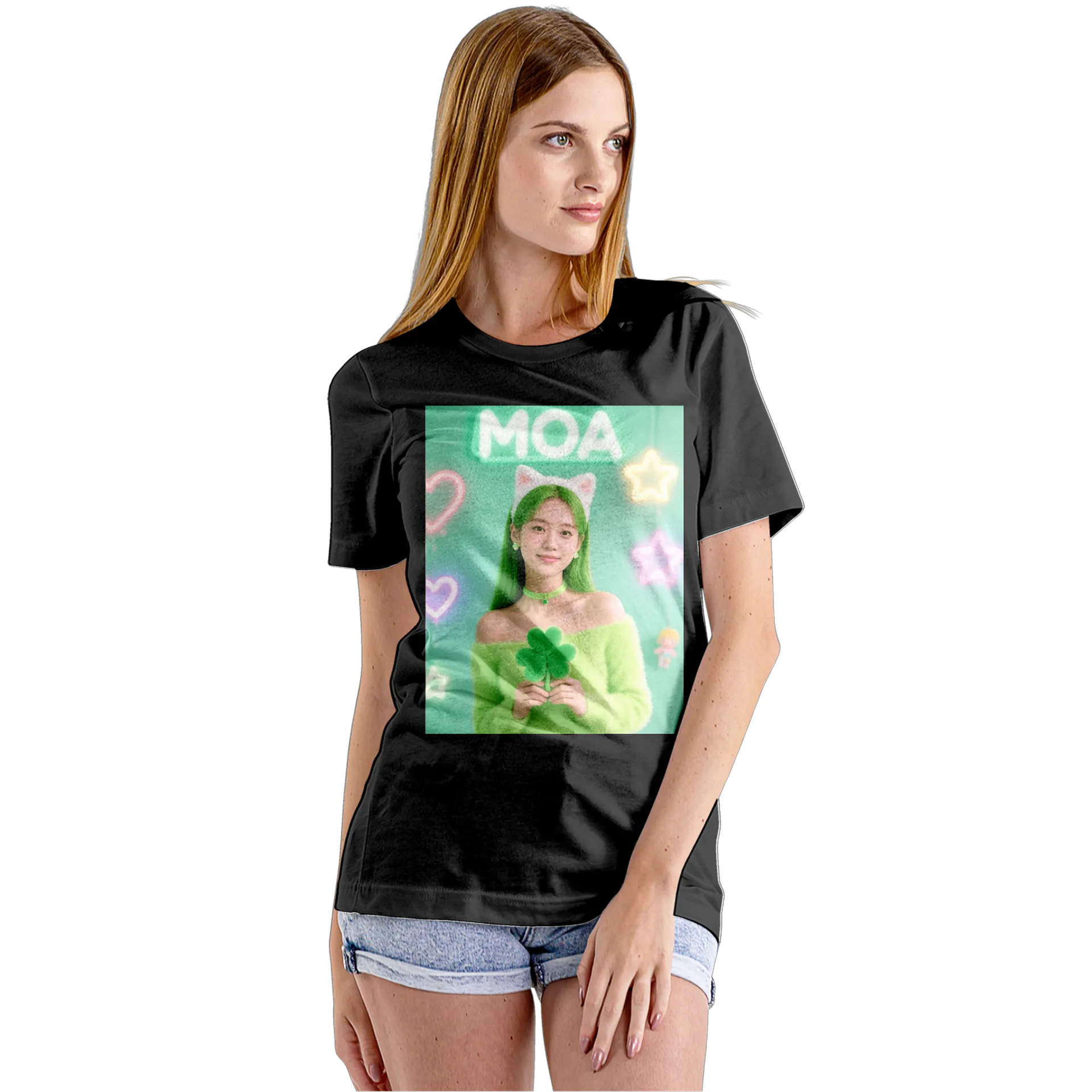 Camiseta Babylook Mulher com Trevo e Orelhas de Gato 100% - Imagem 5