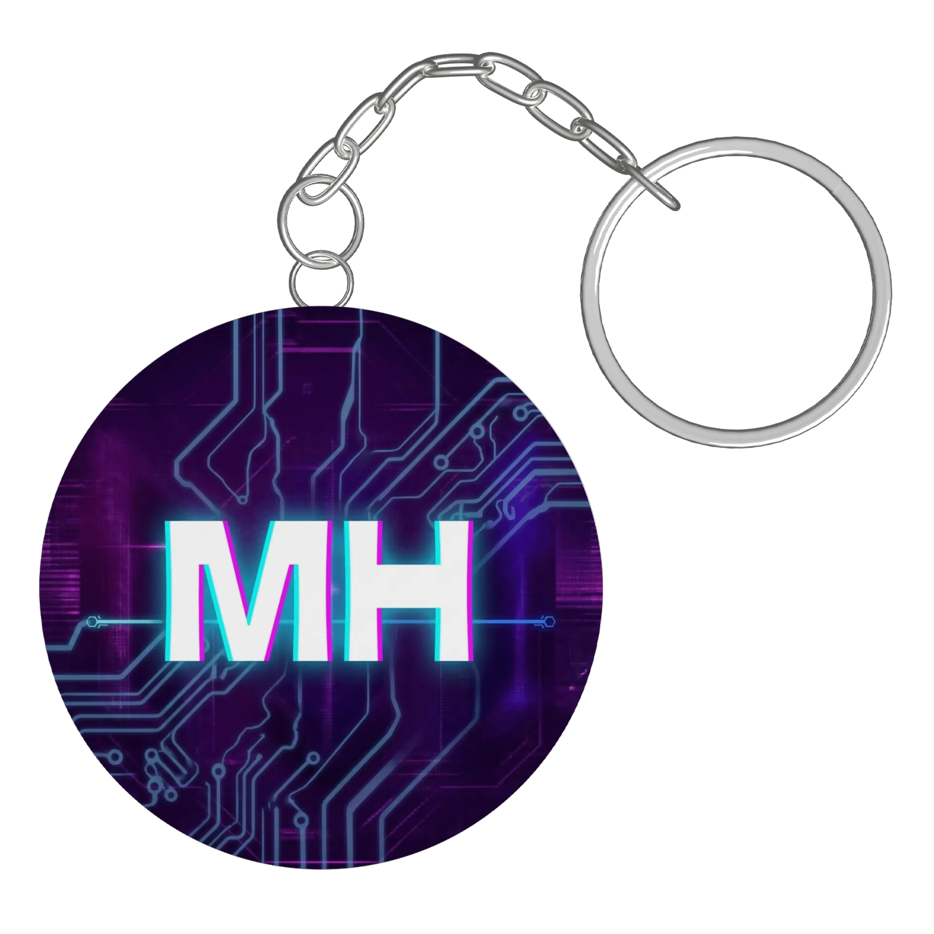 Chaveiro MDF Logo MH Circuito Eletrônico Roxo e Ciano de MiyuriHatake — imagem 2 de 3