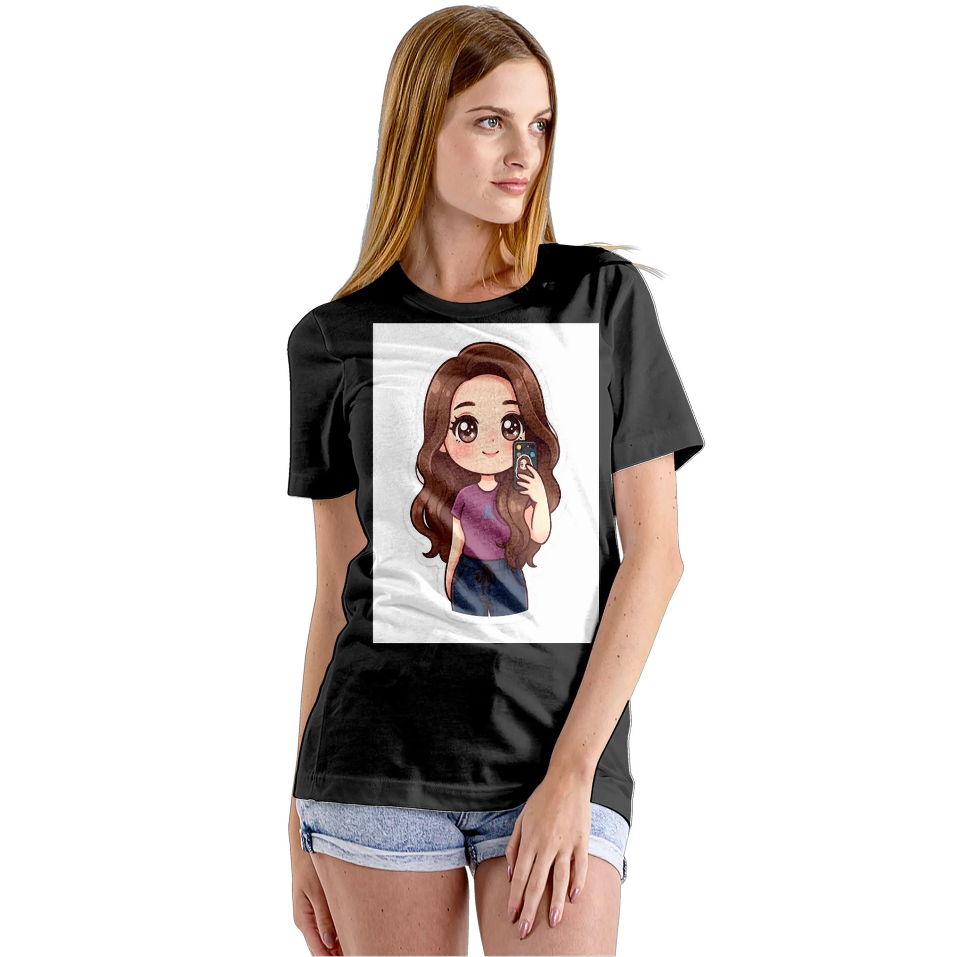 Camiseta Babylook Personagem Cartoon Tirando Selfie 100% - Imagem 5