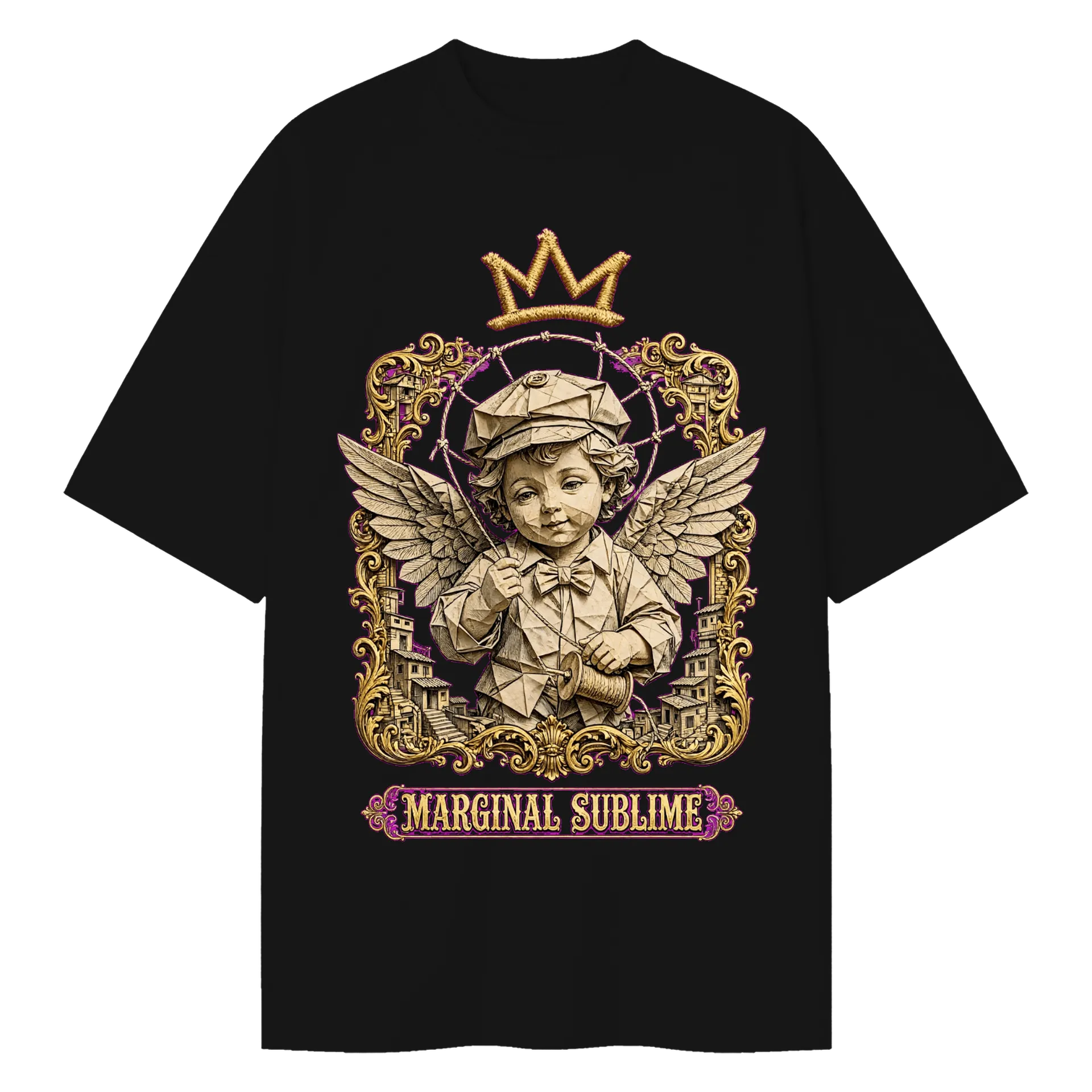 Camiseta Oversized Anjo Coroado Marginal Sublime Dourado e - Imagem 3