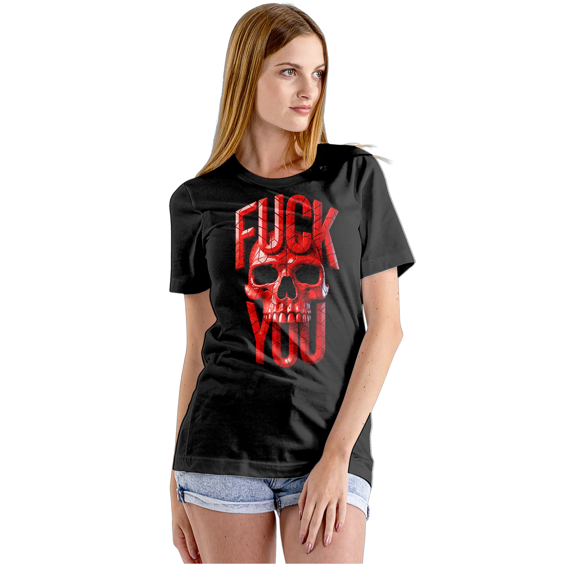 Camiseta Babylook Caveira Vermelha Tipografia Rock 100% - Imagem 5
