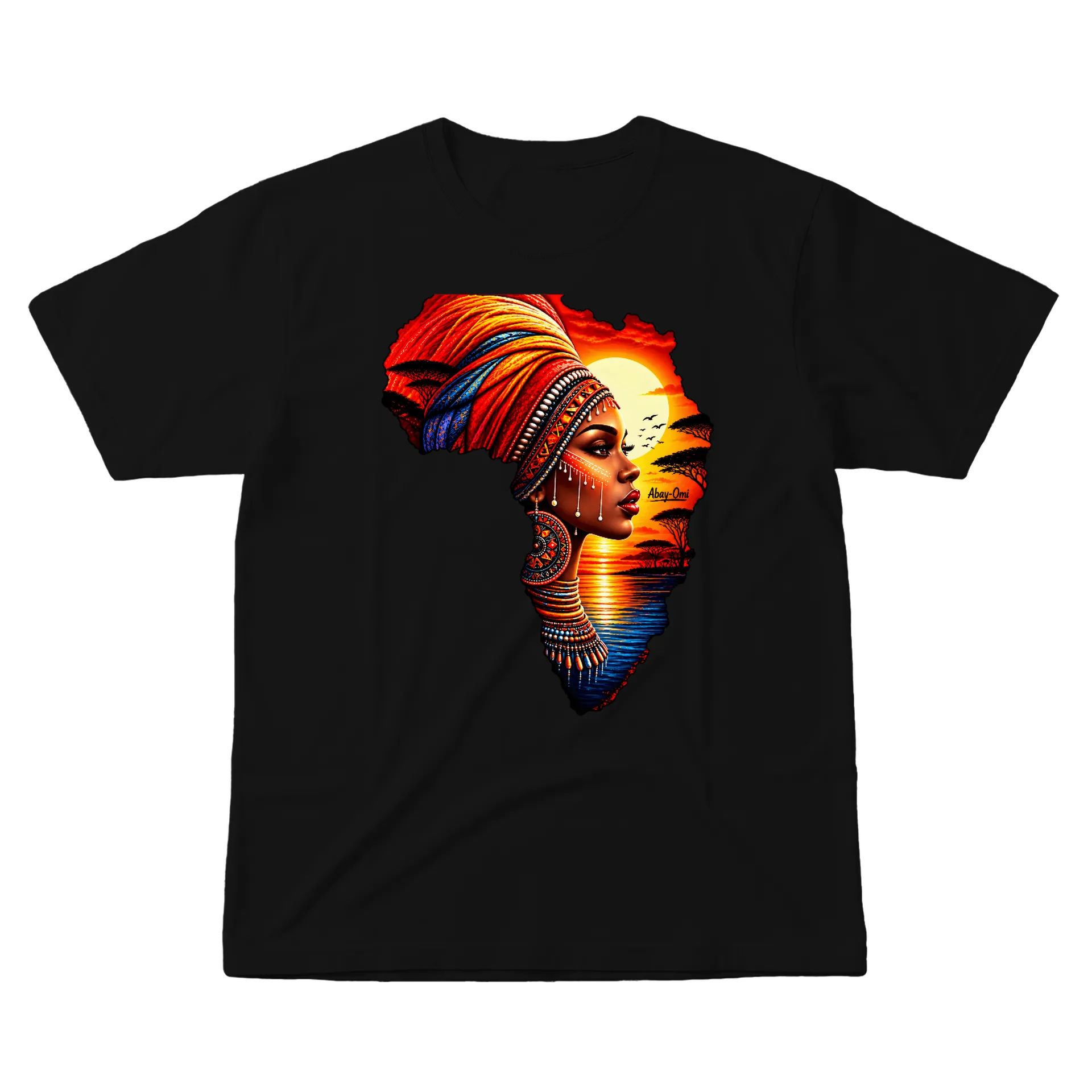 Camiseta Mulher Africana Pôr do Sol 100% Algodão - Imagem 1