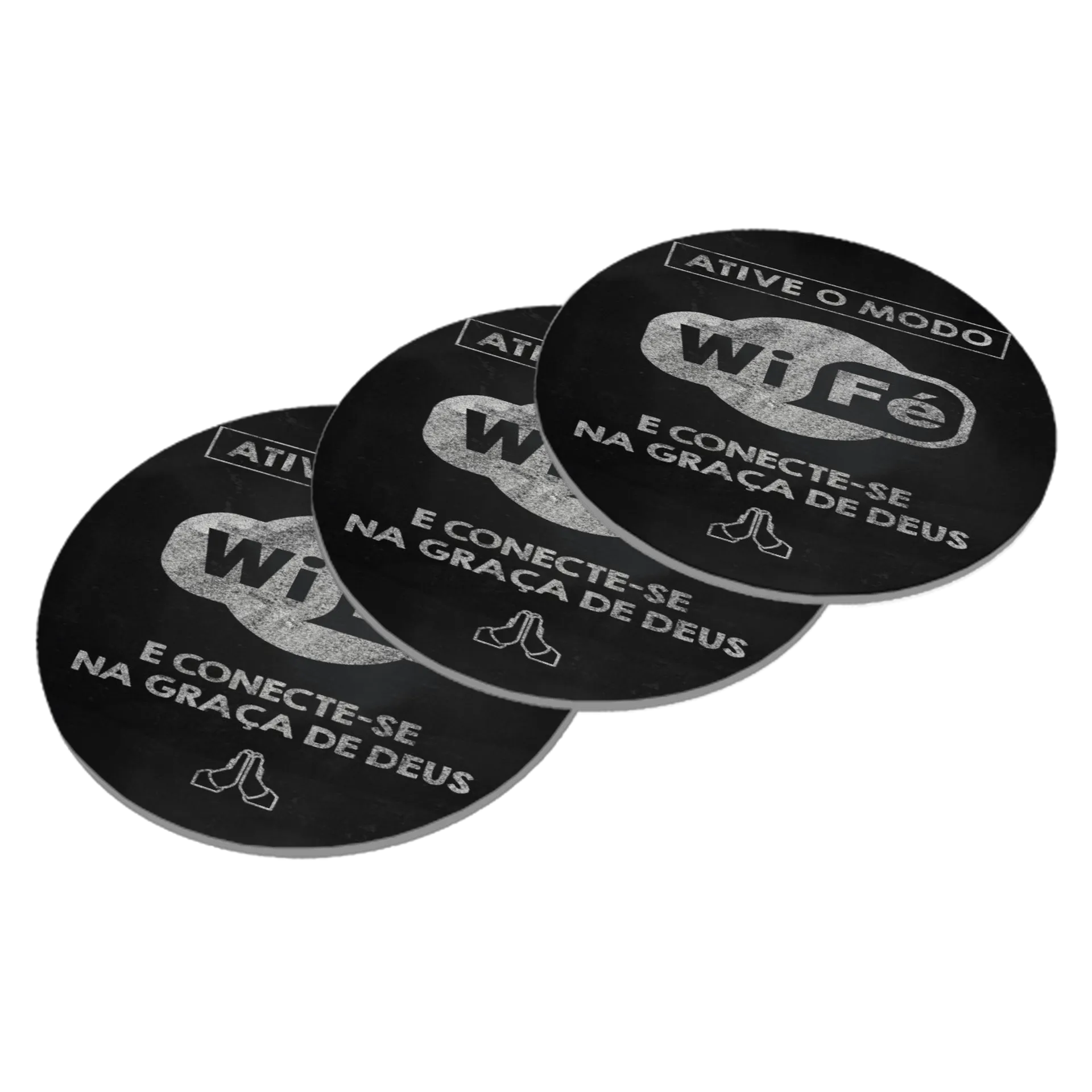 Porta-copo MDF Wi-Fi Fé Personalizado 10x10cm de Redeem Wear