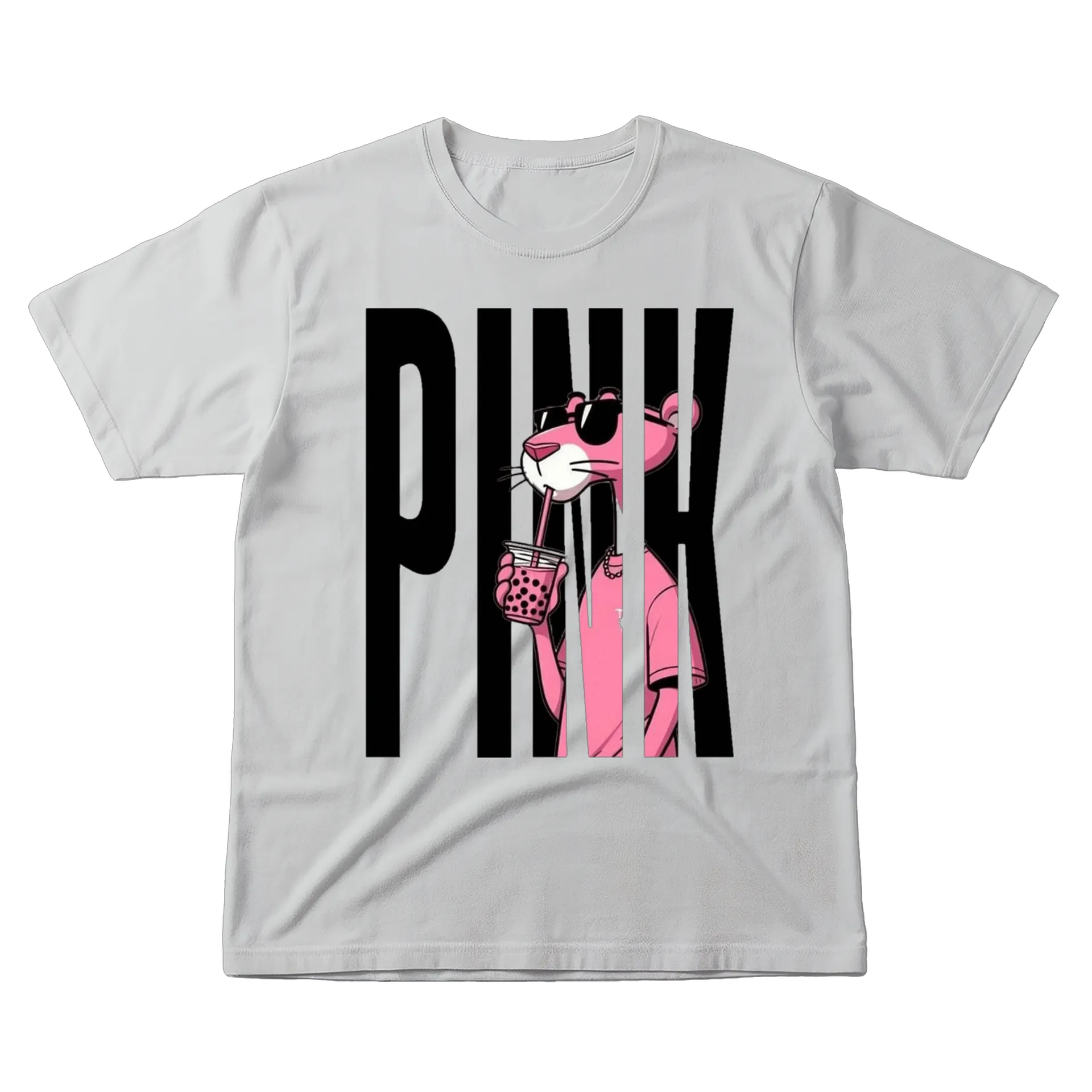 Camiseta Gata Rosa Drinking Boba 100% Algodão - Imagem 1
