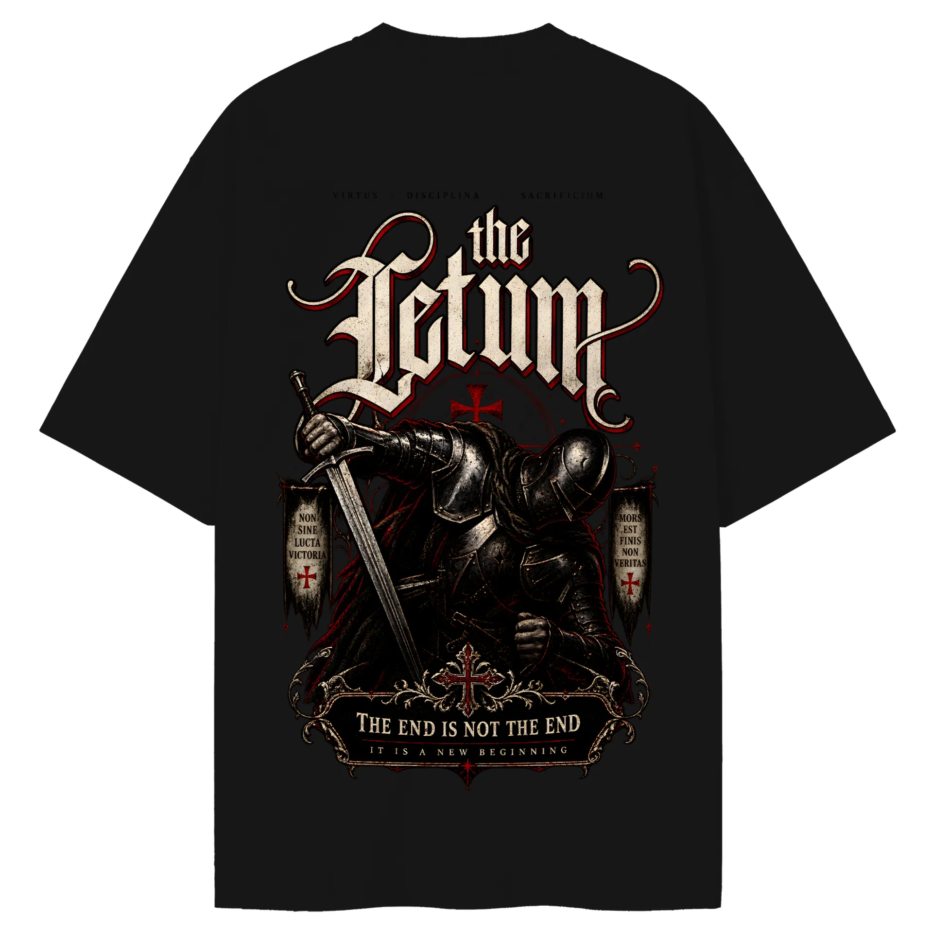Camiseta Oversized Cavaleiro Medieval Arte Gótica Vermelha - Imagem 2