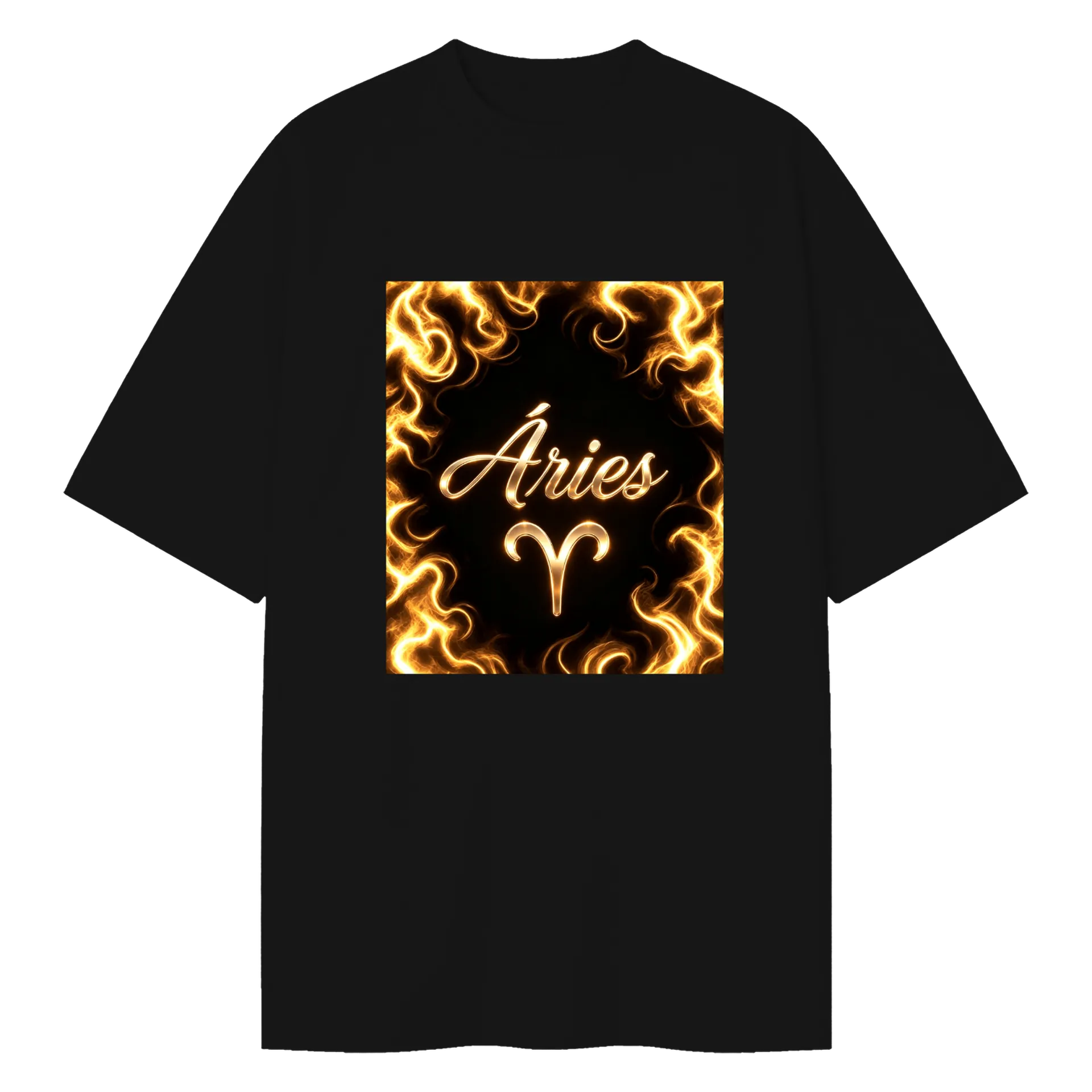 Camiseta Oversized Aries Gold Flame 100% Algodão - Imagem 1