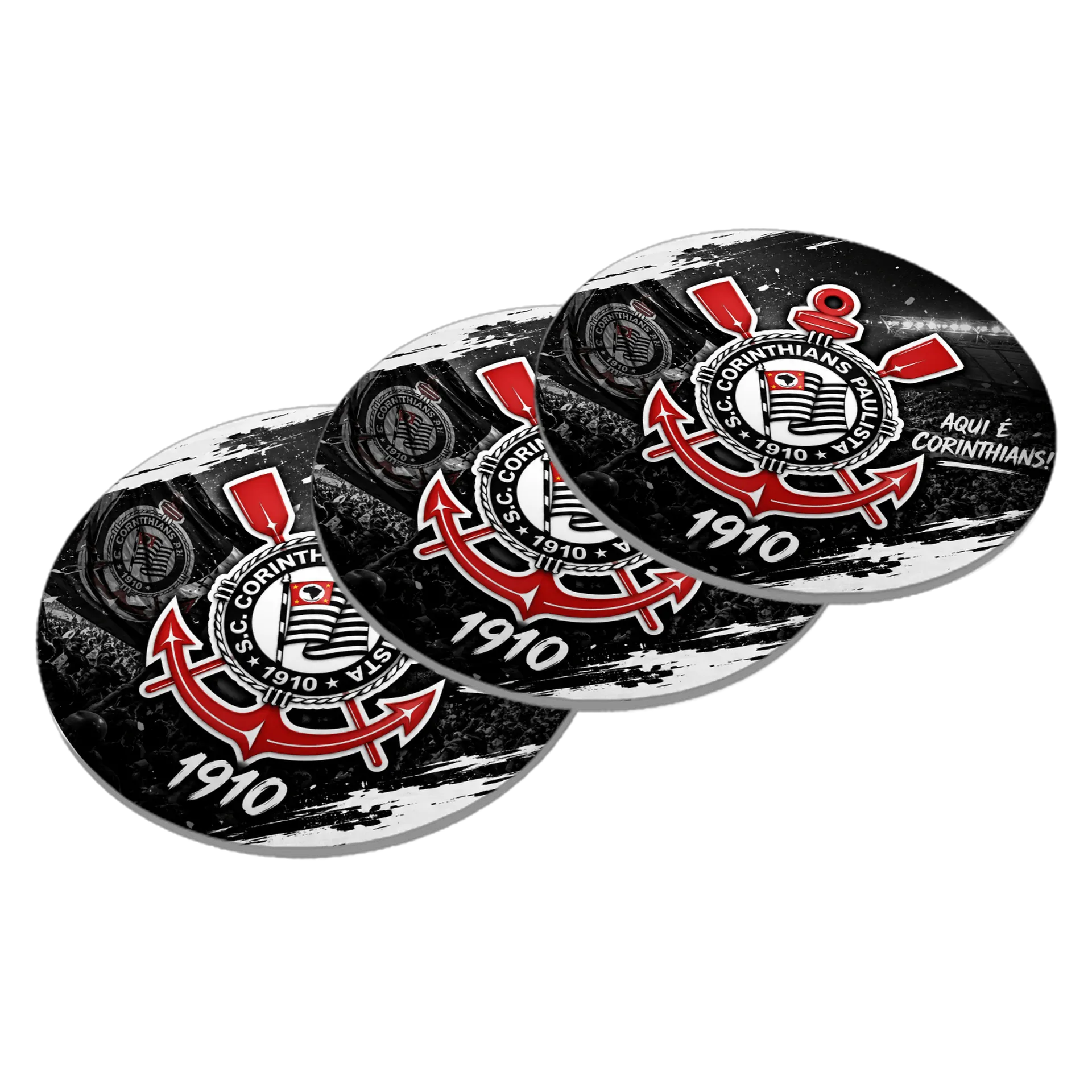 Porta-copo MDF Logotipo Corinthians 10x10cm de Arena Fut IA
