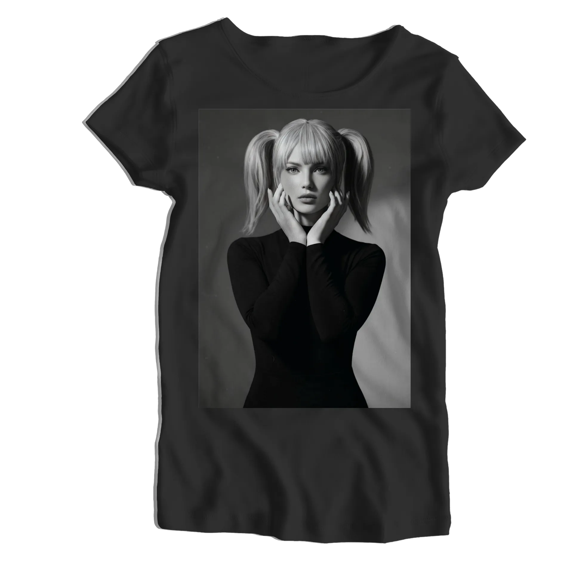 Camiseta Babylook Retrato Realista em Preto e Branco 100% - Imagem 1