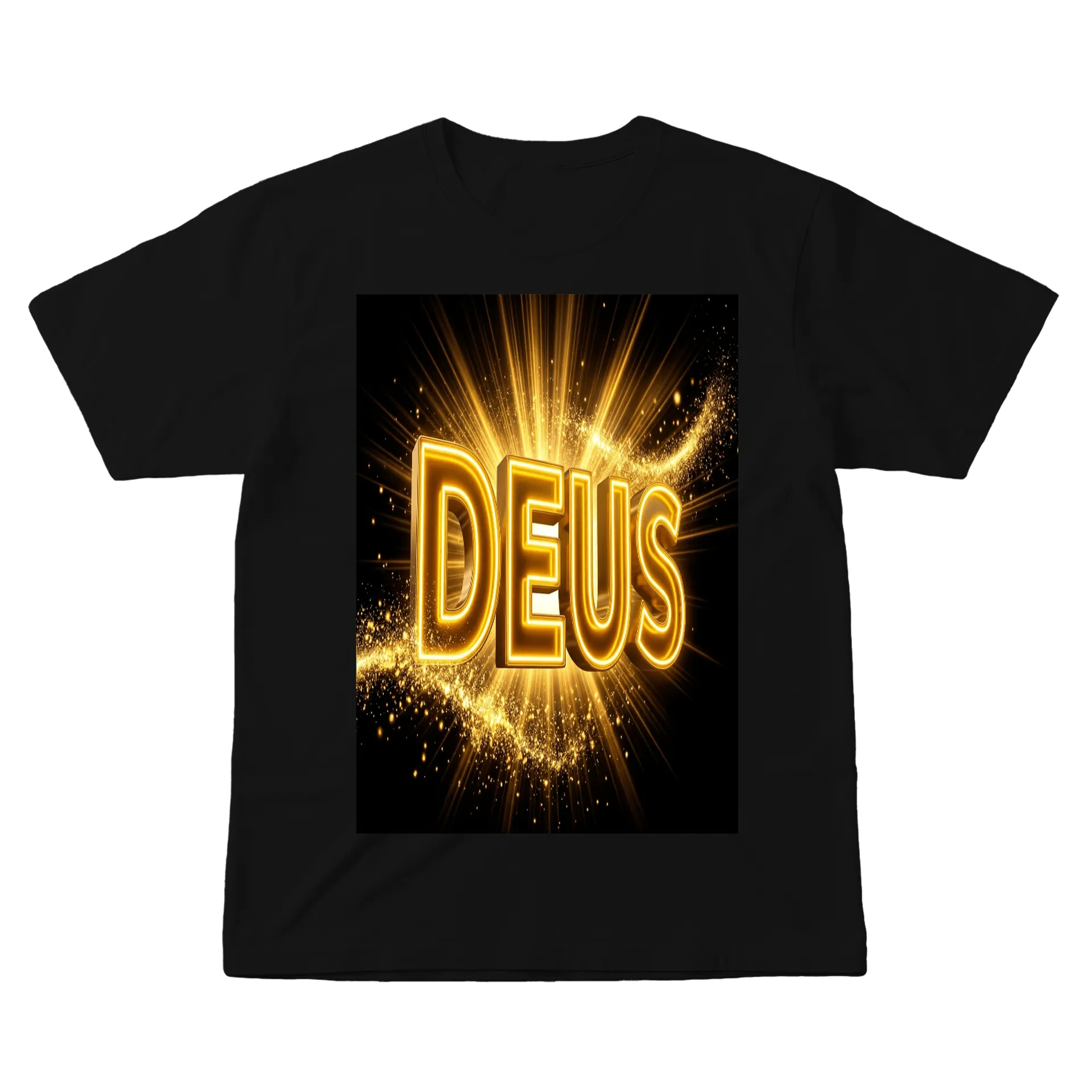 Camiseta Estampa Tipográfica Deus Dourado 100% Algodão - Imagem 1