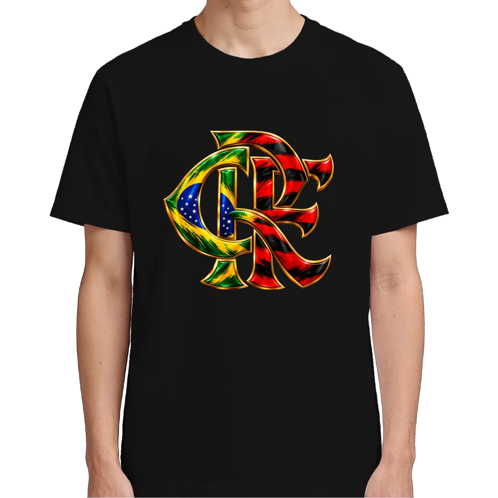 Camiseta Logo Flamengo Estilizado Brasil 100% Algodão - Imagem 4
