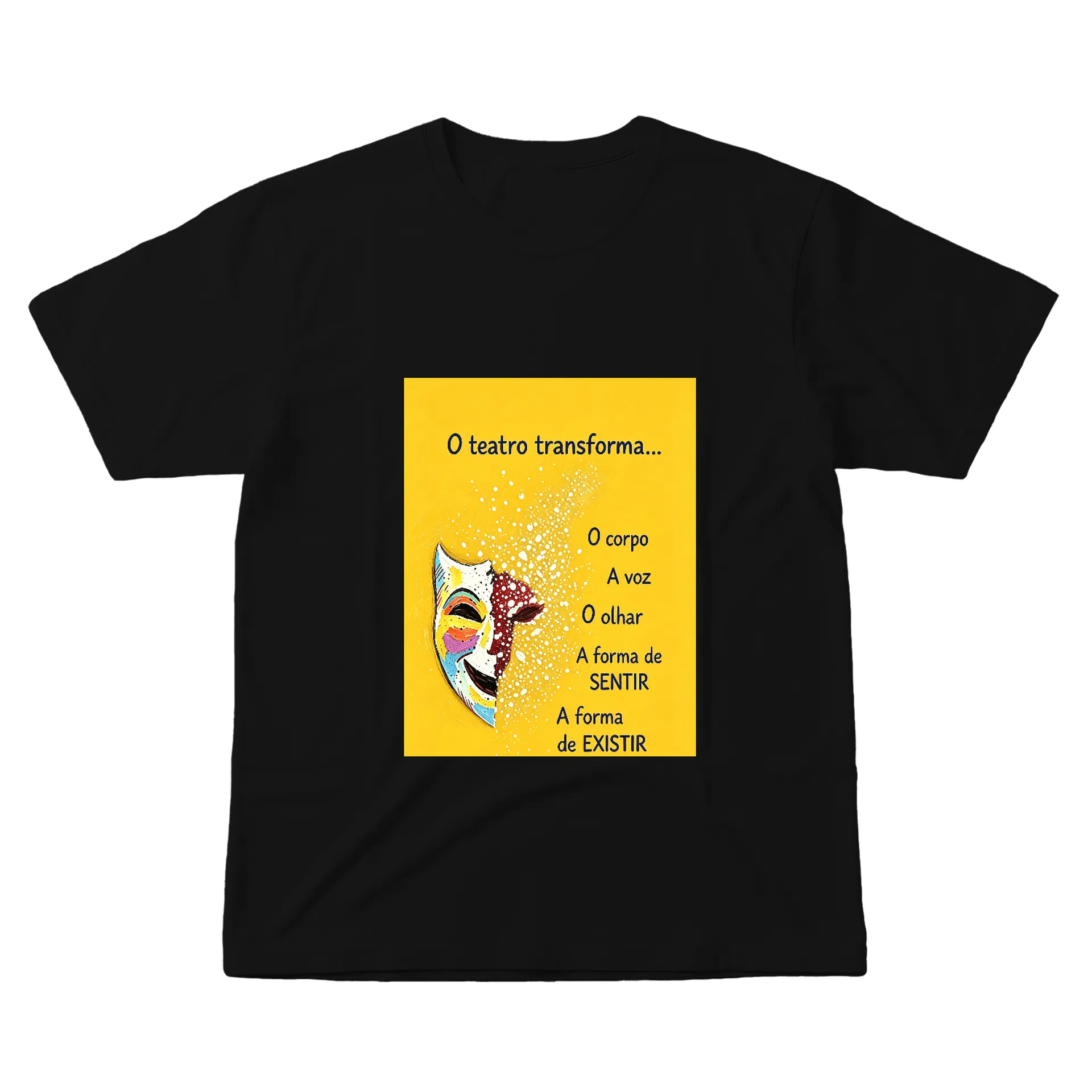 Camiseta Estampa Teatro Máscara Amarela 100% Algodão - Imagem 1