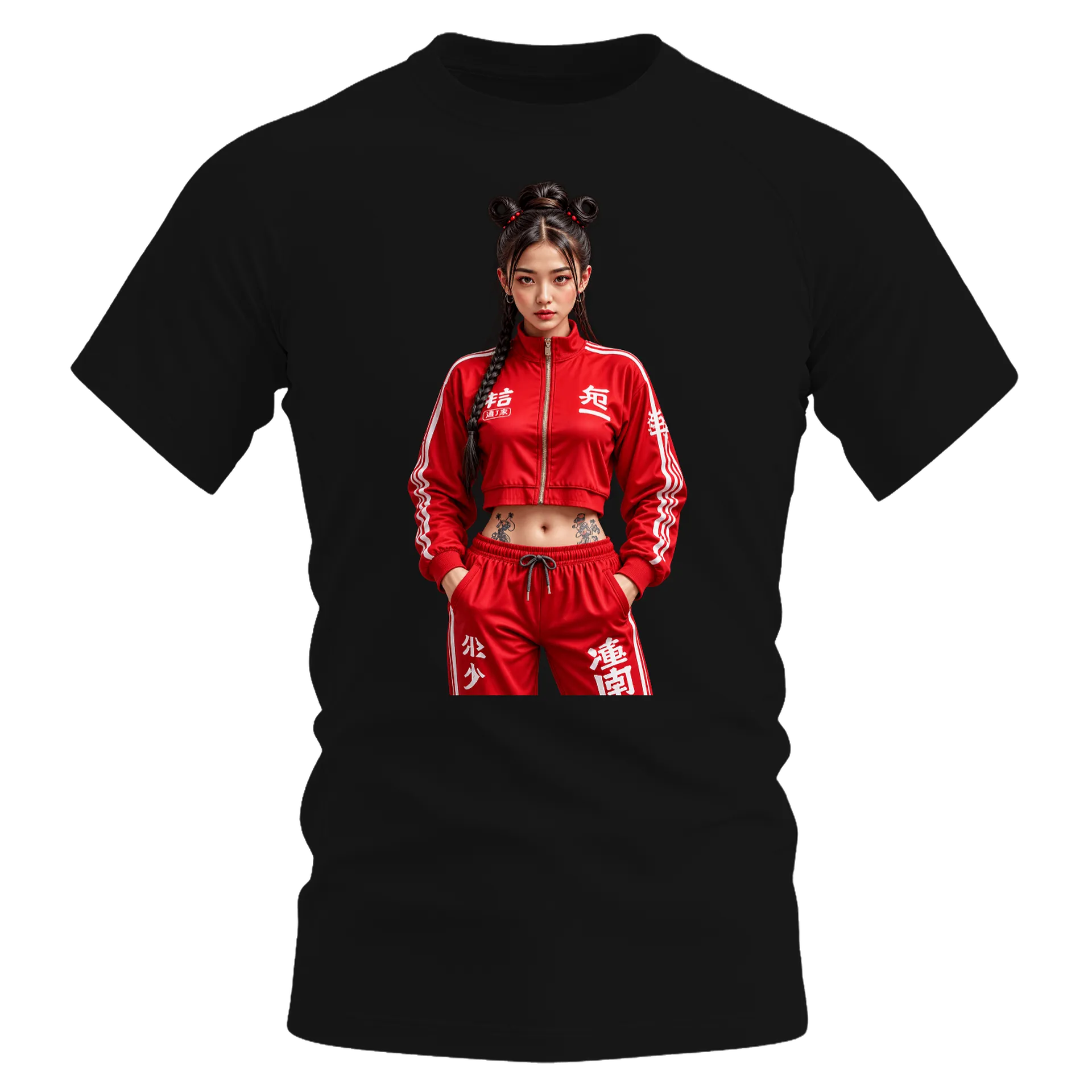Camiseta Dry Fit Retrato Feminino Jaqueta Vermelha Esportiva - Imagem 1