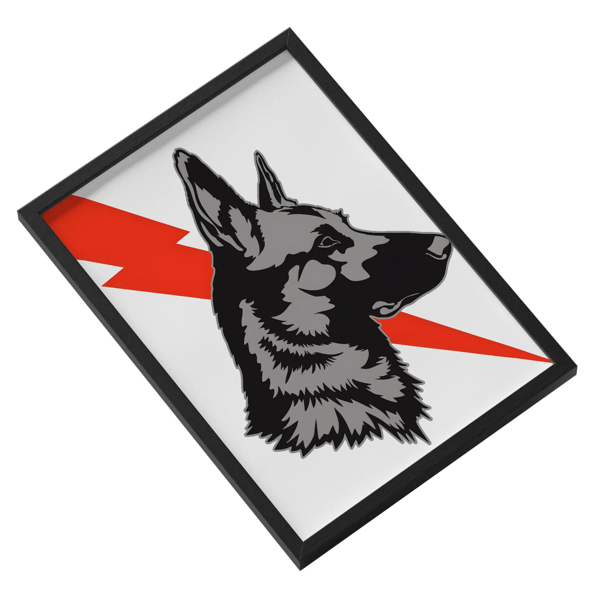 Quadro Lobo Estilo Ilustração Preto Cinza e Vermelho A3 - Imagem 2