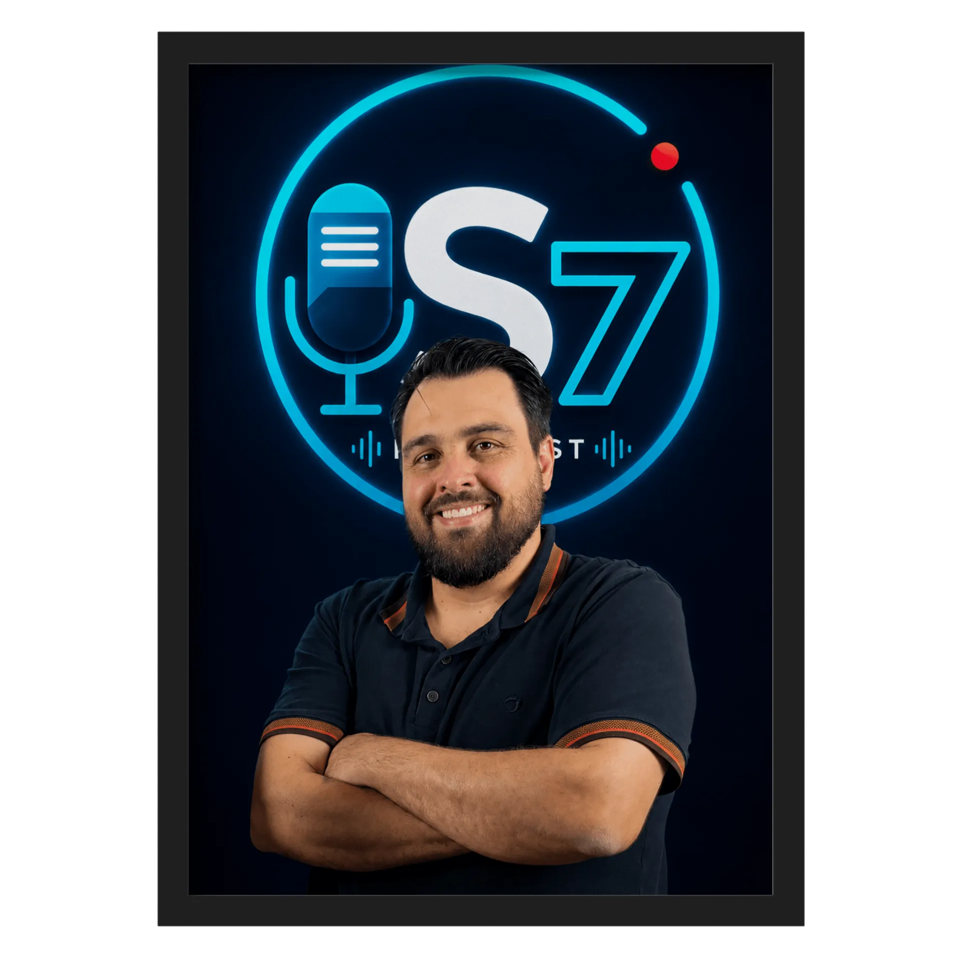 Quadro Retrô Microfone Neon Azul A3 com Vidro MDF e Vidro de Studio7 Podcast — imagem 1 de 3